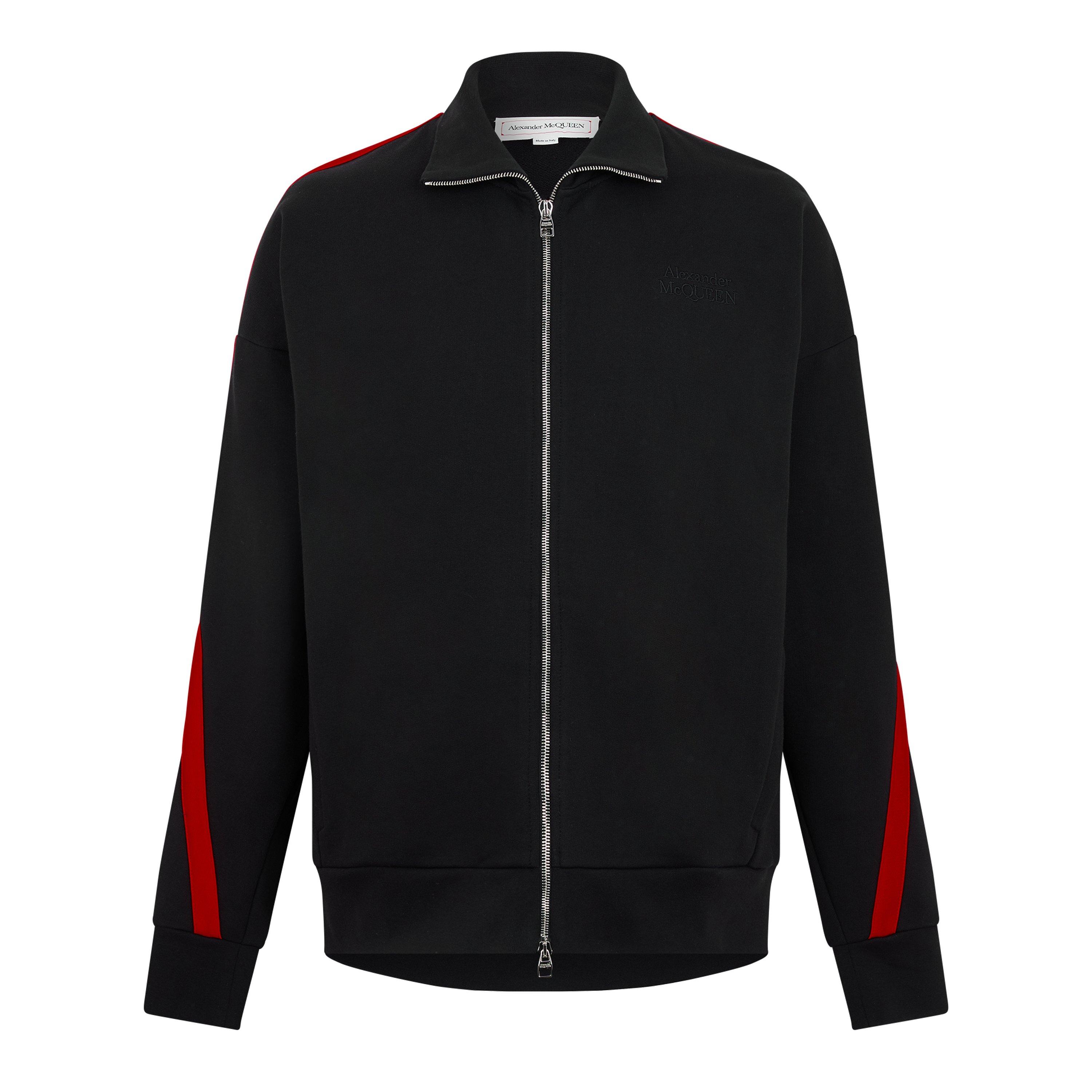 【関税&送料込】Alexander Mcqueen Black Red Cotton Zip Sweat alexander mcqueen fitted double breasted jacket item - Black