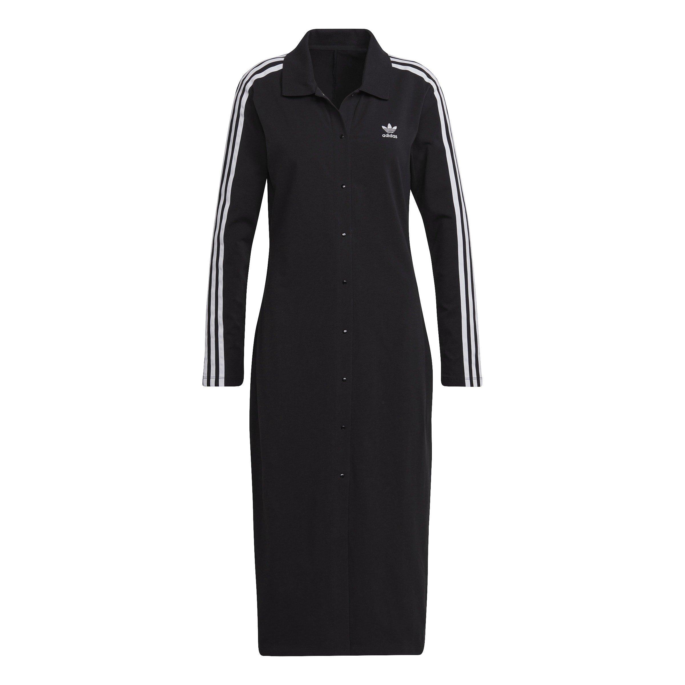 Preto - adidas Originals - Logo Embroidered Midi Cardigan Dress Womens - 1
