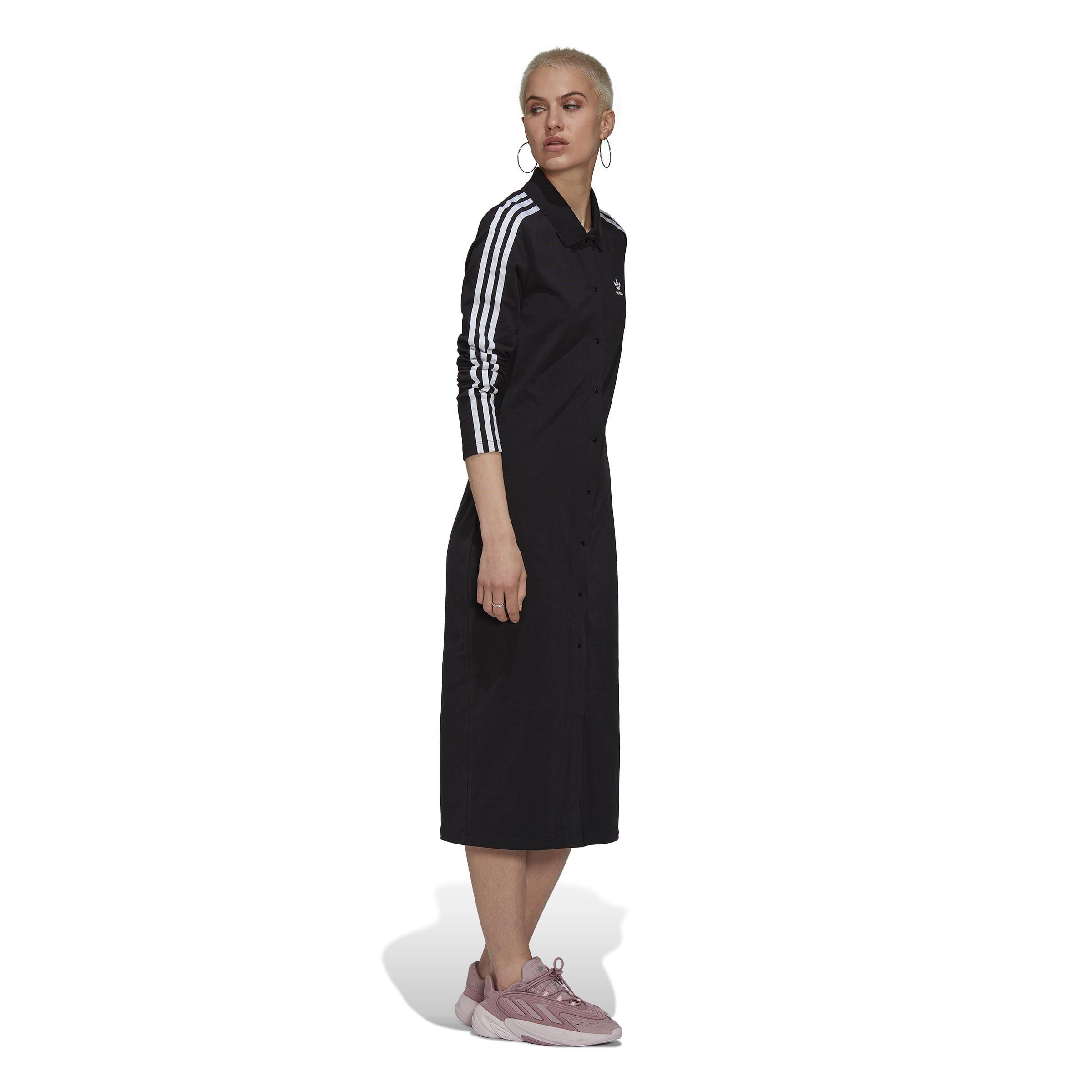 Preto - adidas Originals - Logo Embroidered Midi Cardigan Dress Womens - 4