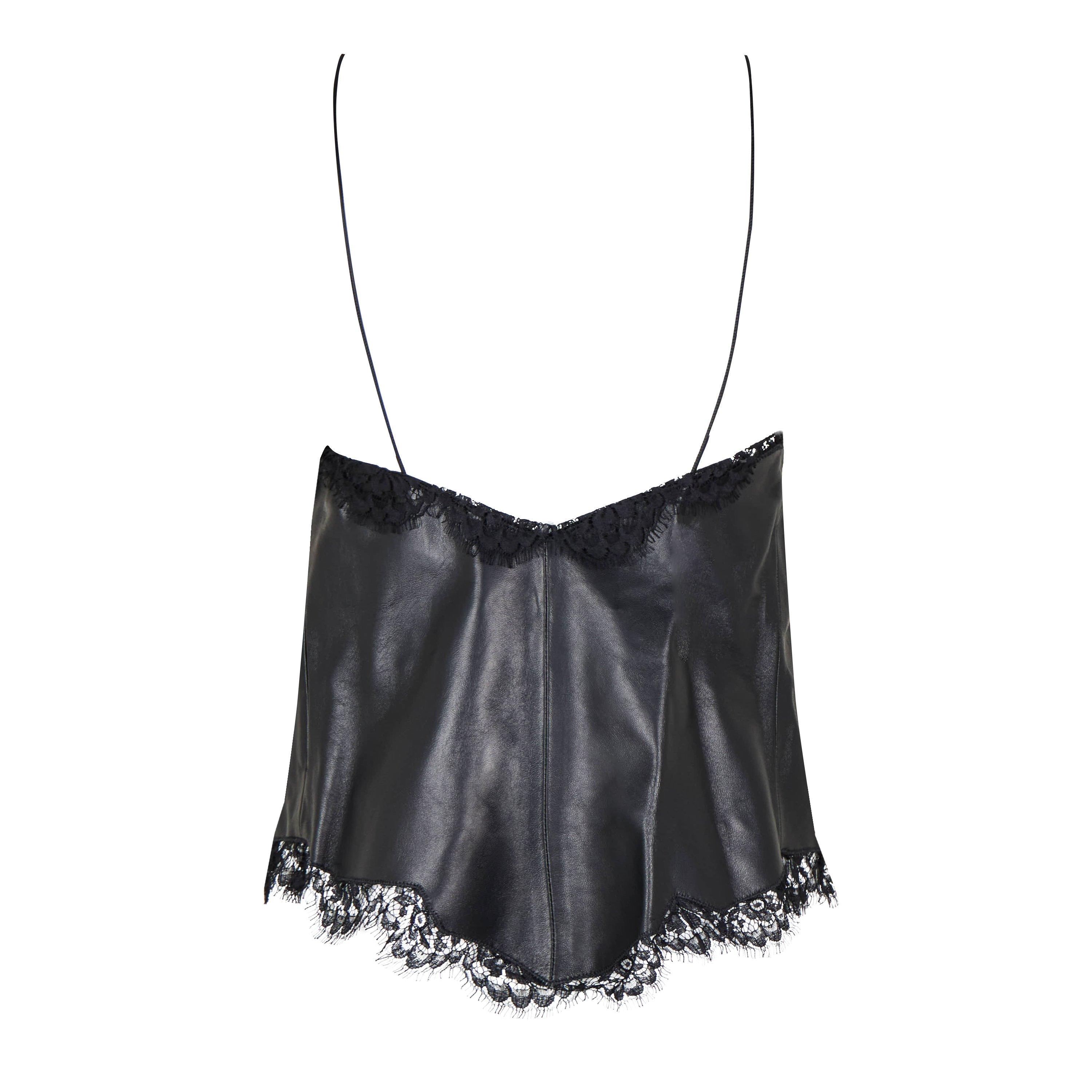 Blk - Off White - Women's Nappa Lace-Trim Cami Top Blouse - 2