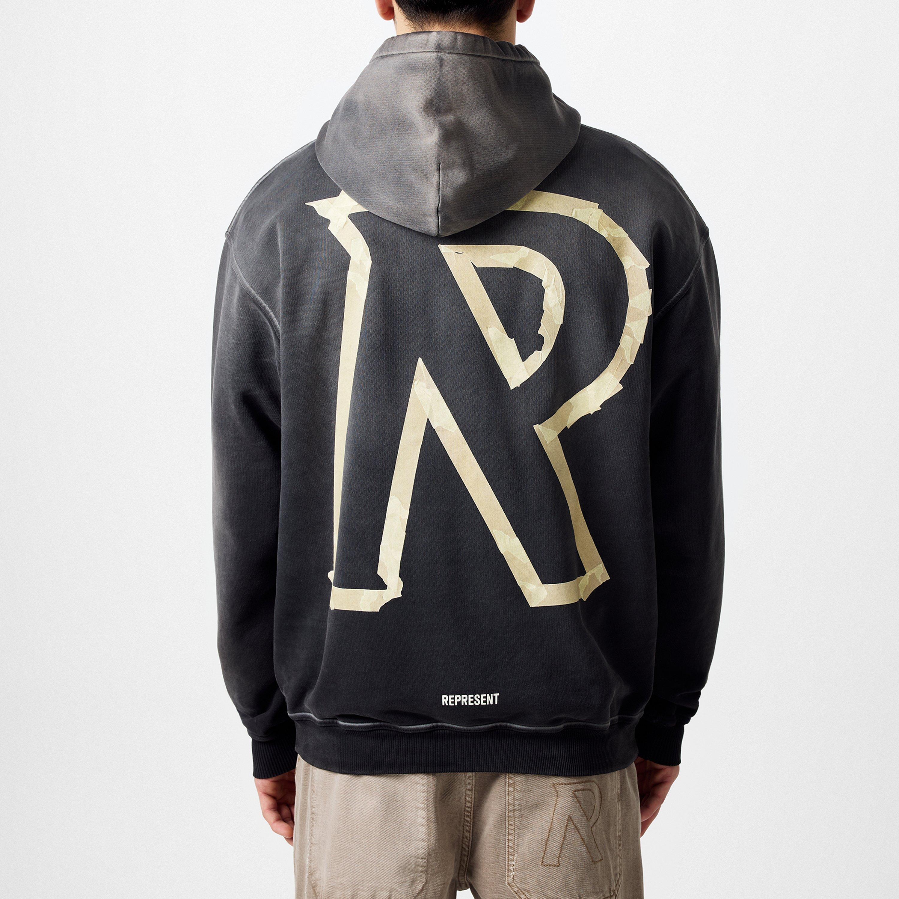 Stained Black - Represent - Men's Masking Tape Initial Hoodie, Softness and Comfort - 3