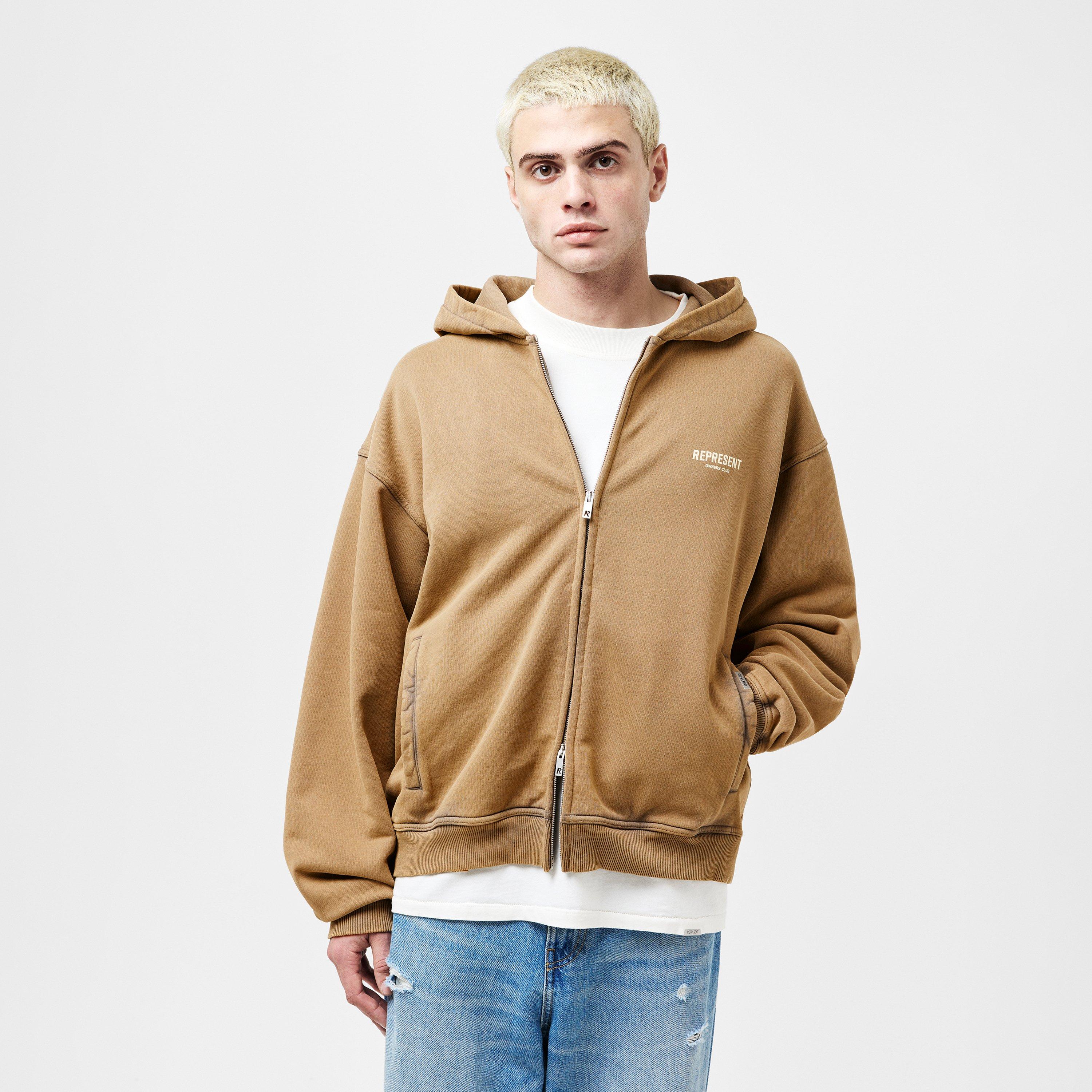 Almond - Represent - Men's Rep Owners Club Zipped Hoodie, Bold Logo - 3