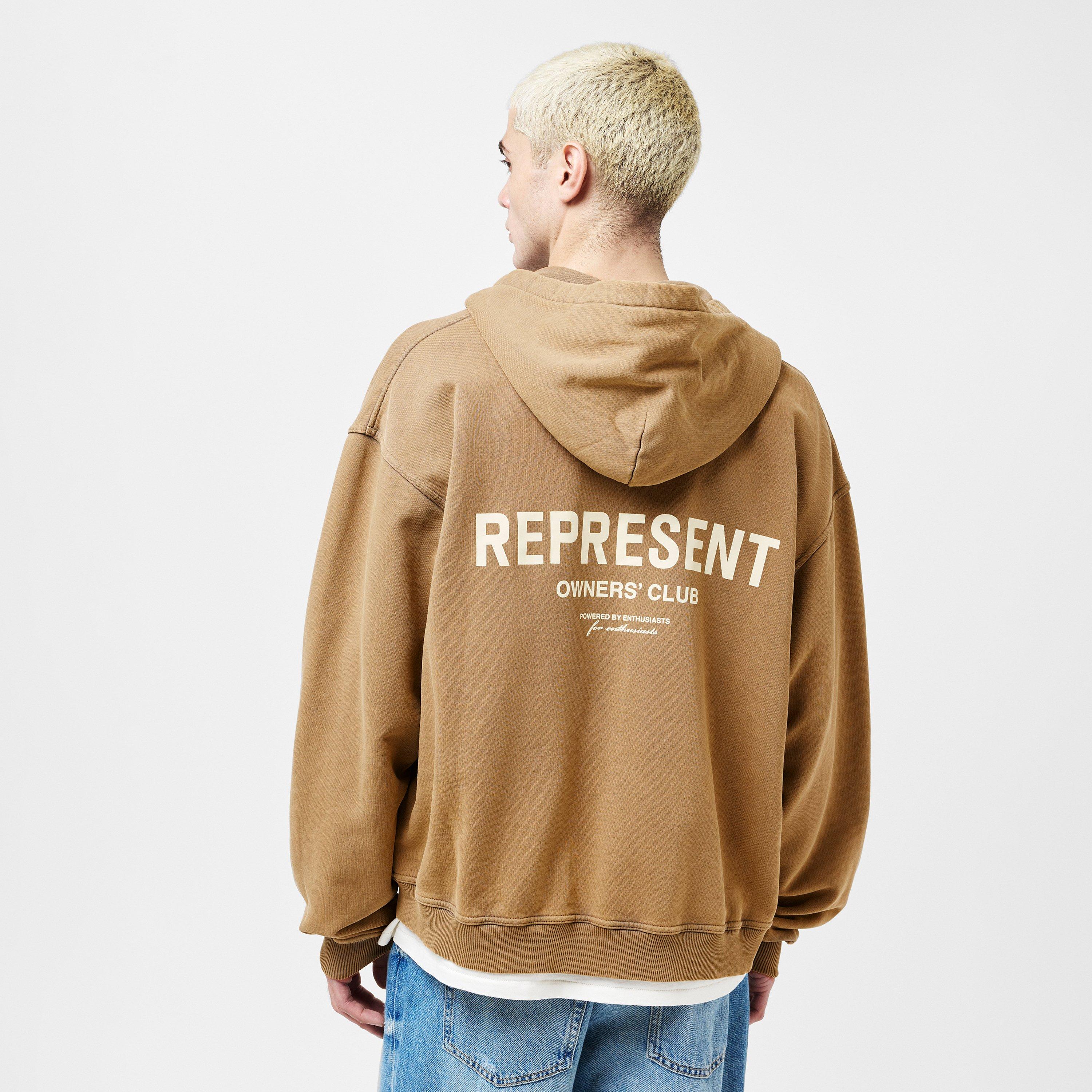 Almond - Represent - Men's Rep Owners Club Zipped Hoodie, Bold Logo - 4