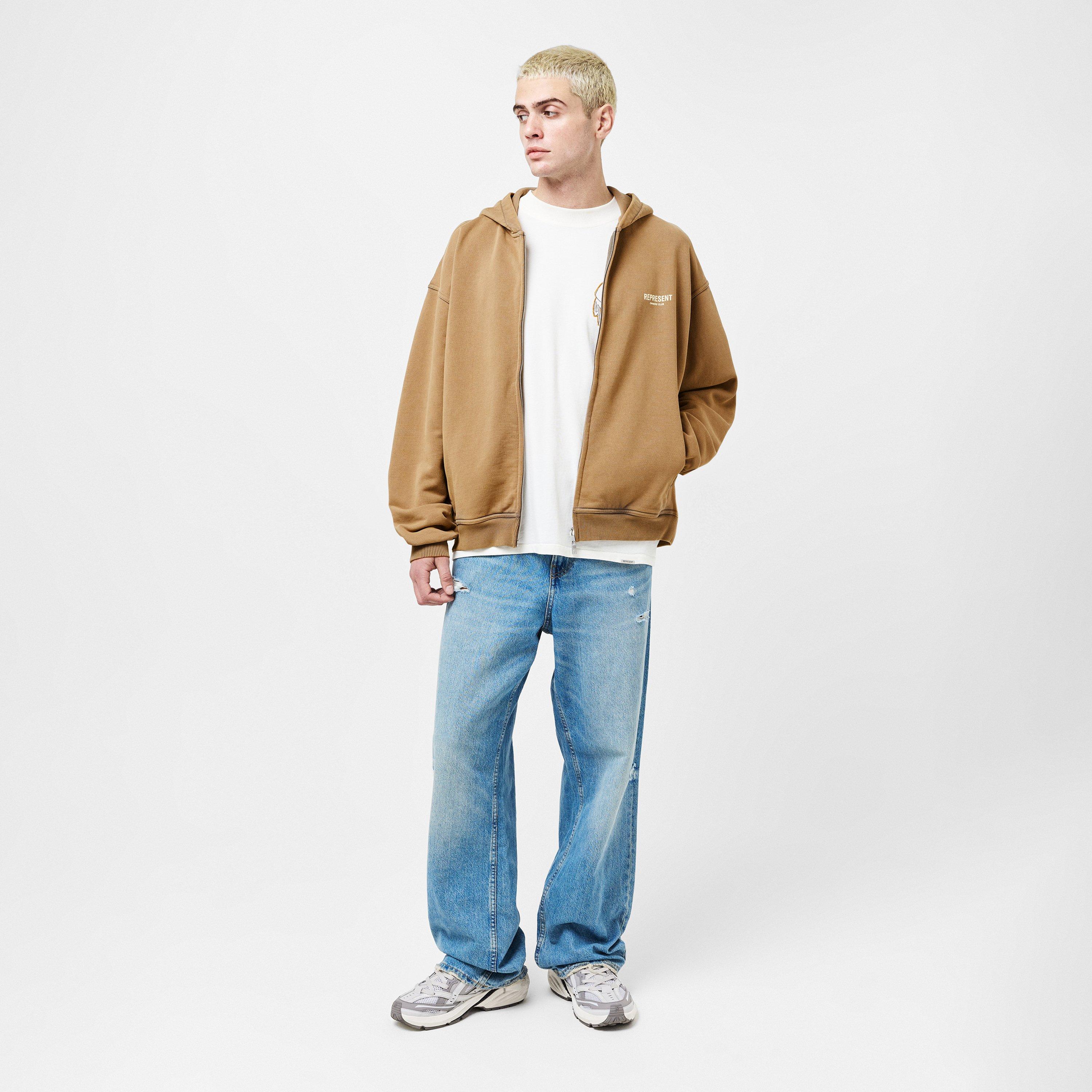 Almond - Represent - Men's Rep Owners Club Zipped Hoodie, Bold Logo - 6