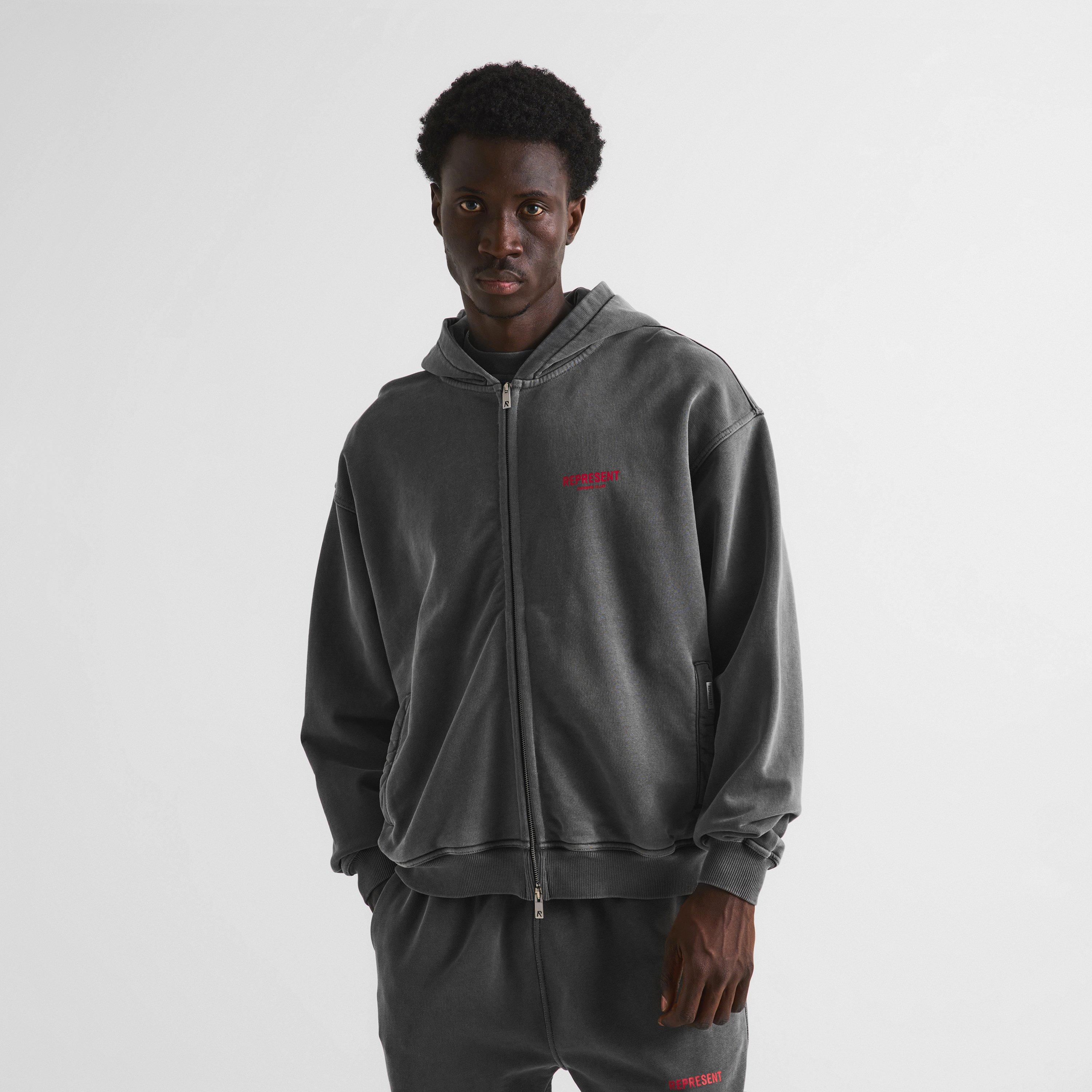 Washed Blck/Red - Represent - Men's Rep Owners Club Zipped Hoodie, Bold Logo - 3