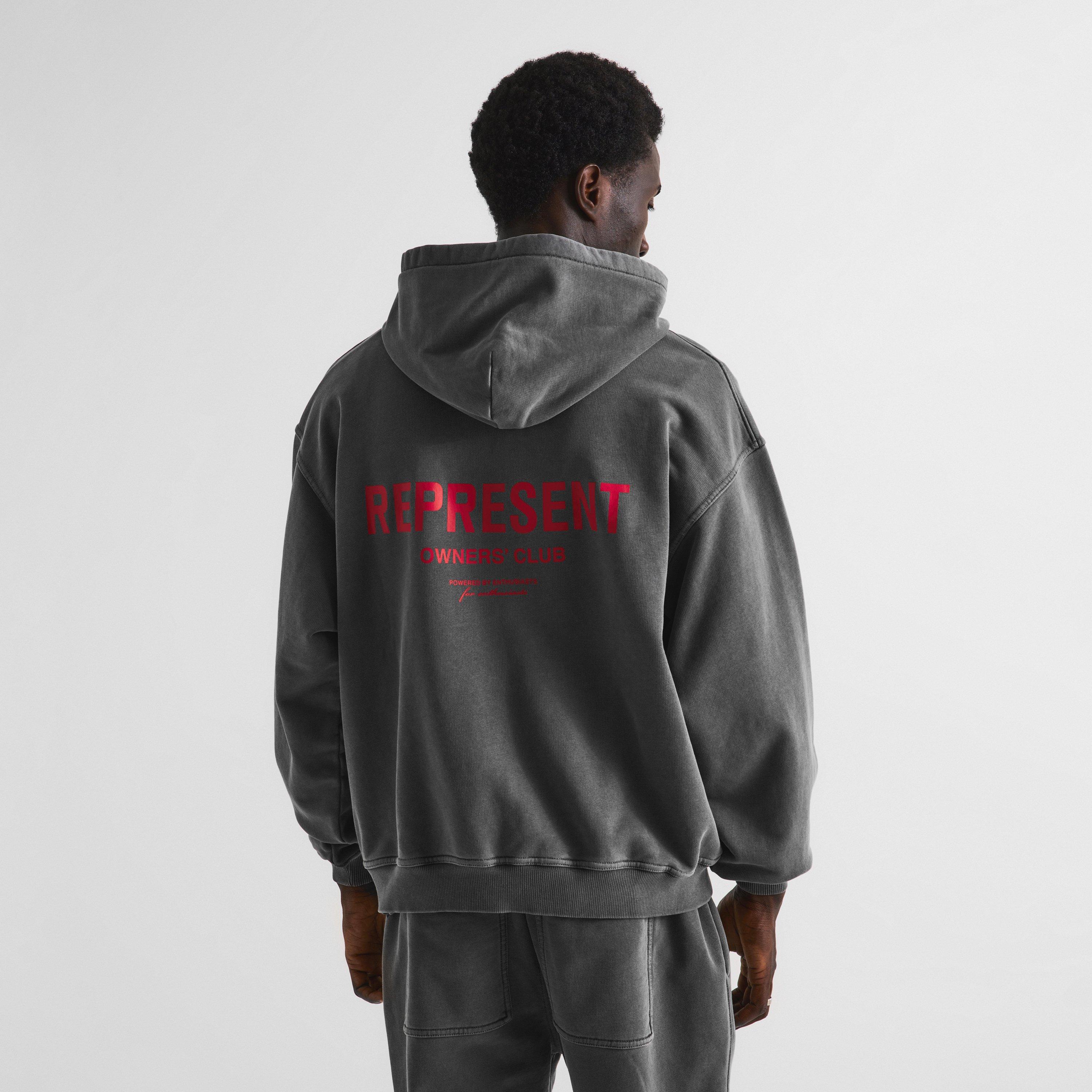 Washed Blck/Red - Represent - Men's Rep Owners Club Zipped Hoodie, Bold Logo - 4