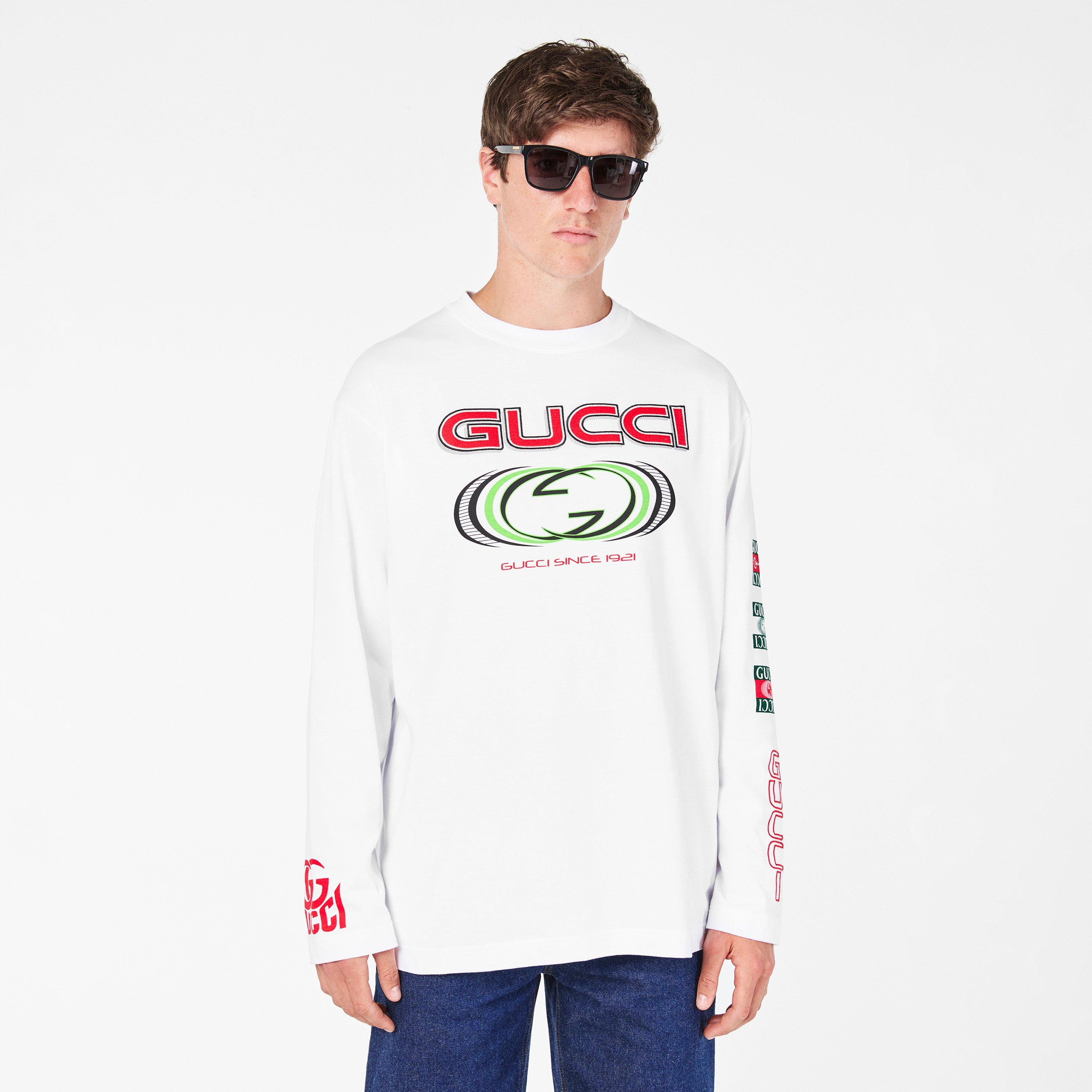White - Gucci - Logo Print Long Sleeve T-Shirt - 3