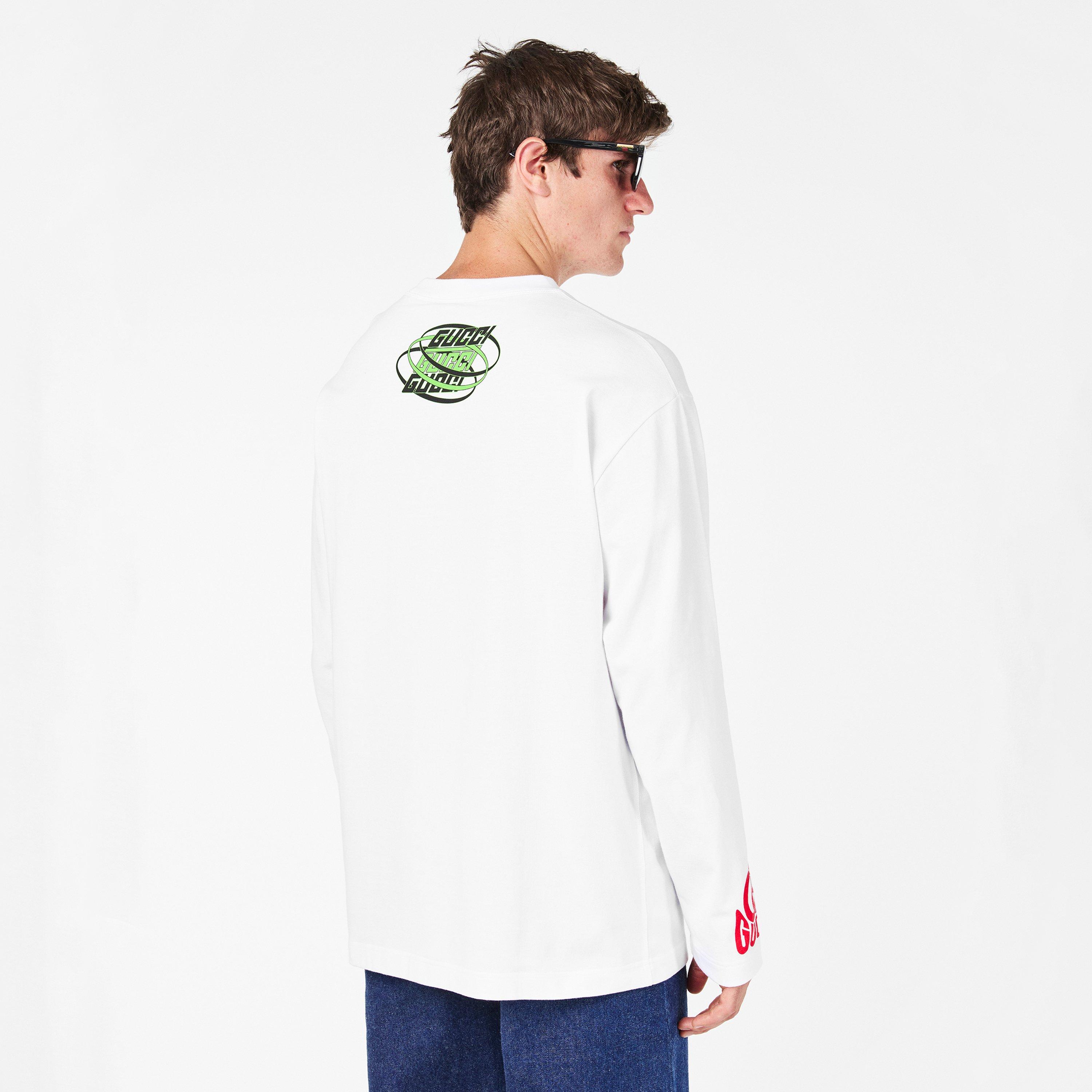 White - Gucci - Logo Print Long Sleeve T-Shirt - 4