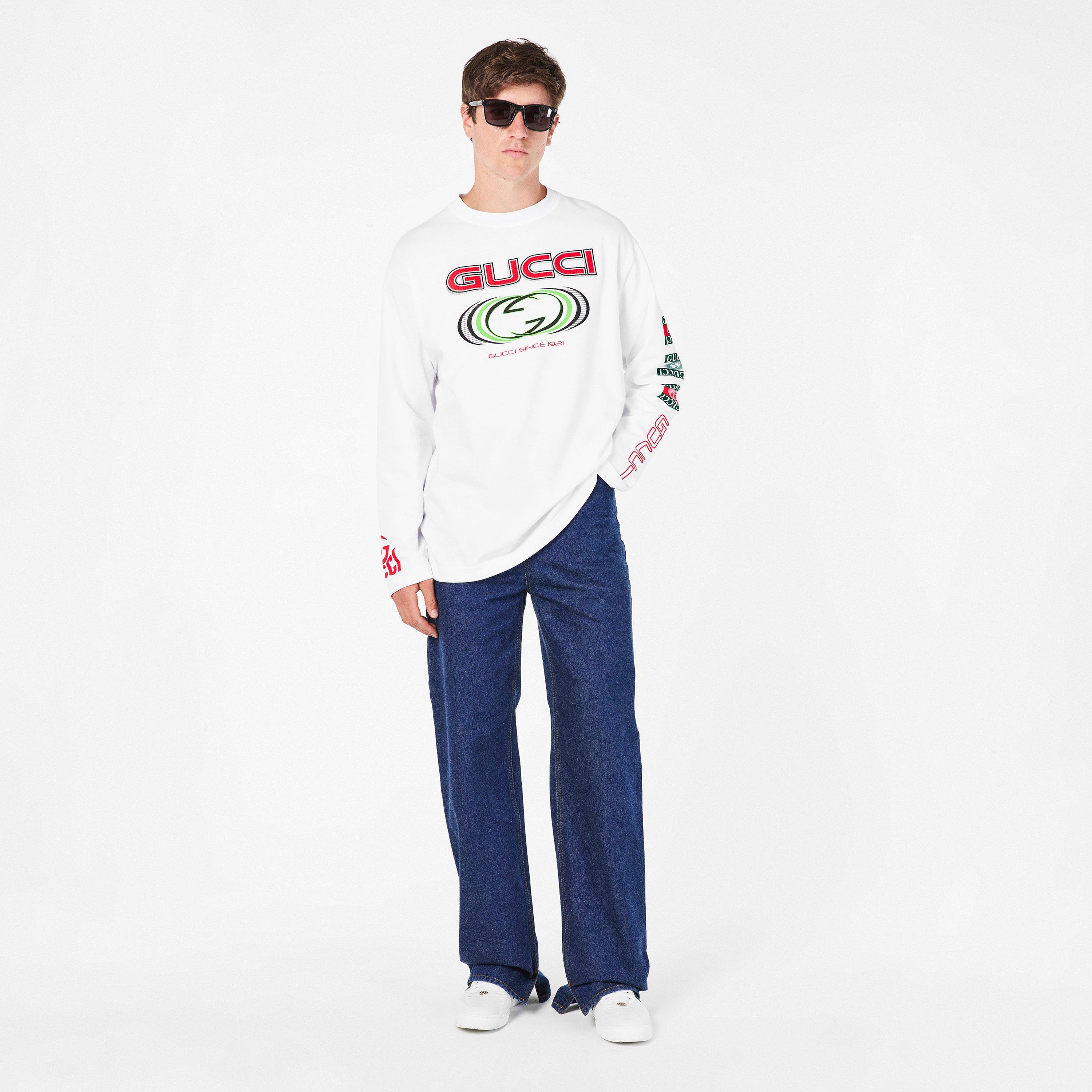 White - Gucci - Logo Print Long Sleeve T-Shirt - 6