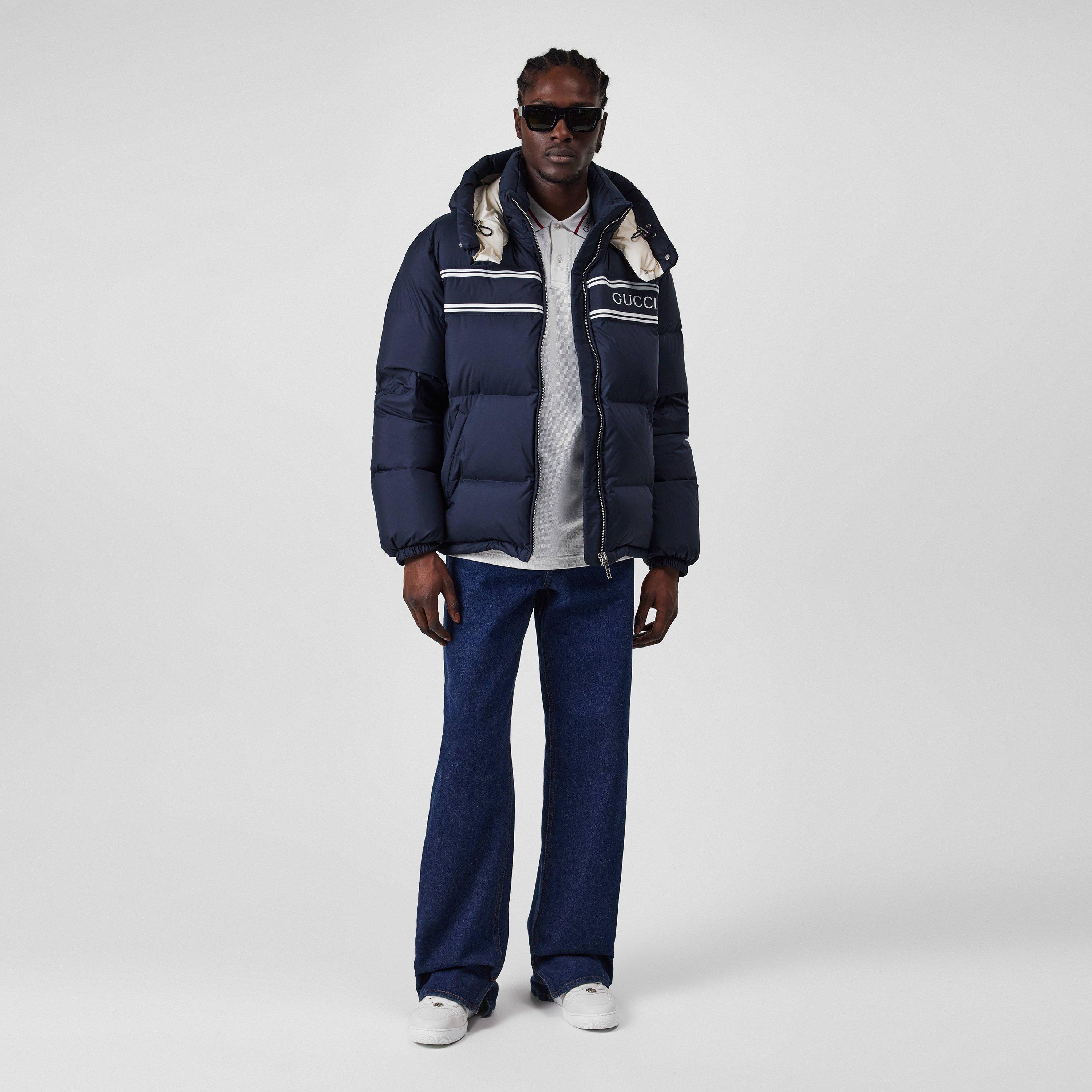 Navy/Mix - Gucci - Men's  Stripe Duck Down Water Resistant Short Puffer Jacket - 4