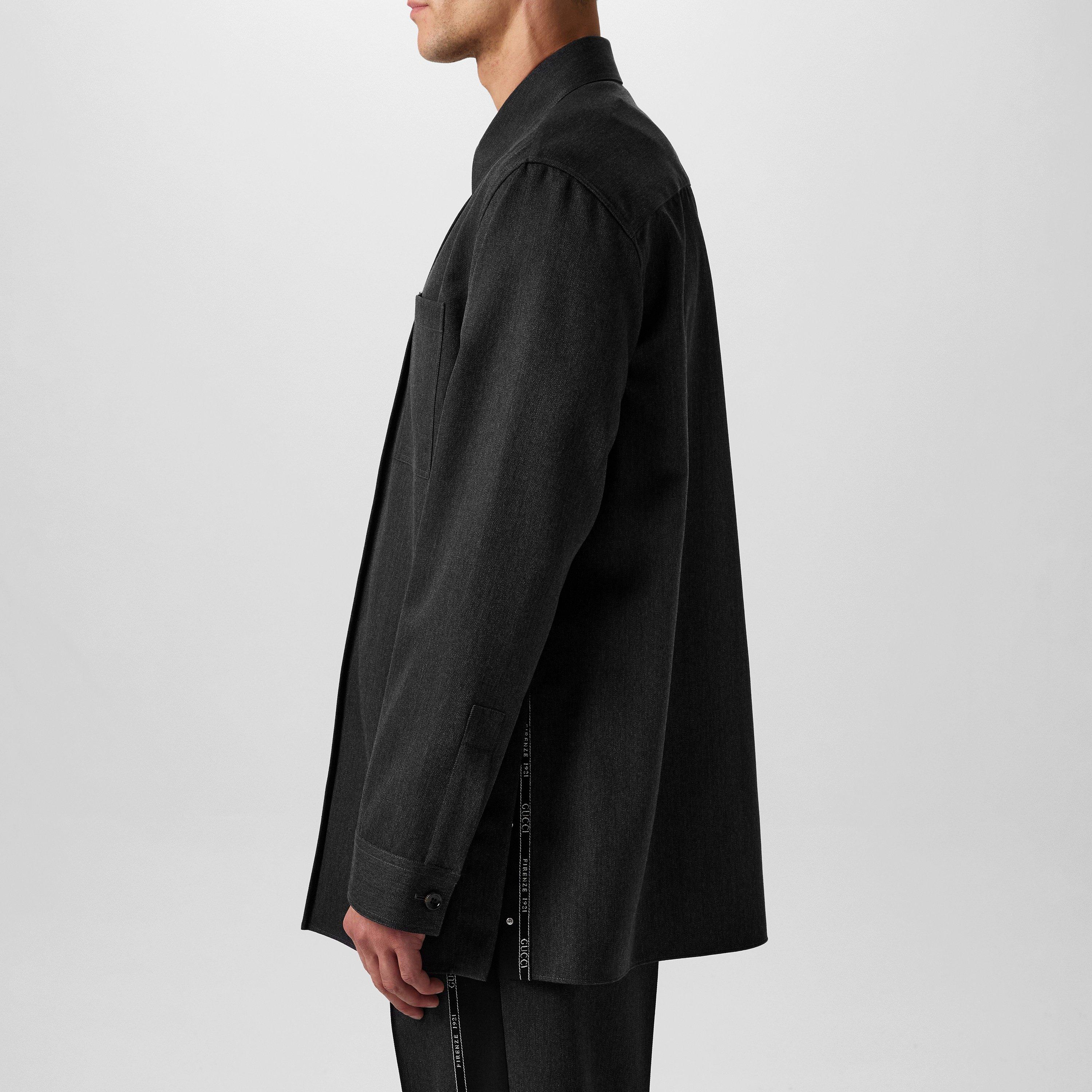 Dark Grey - Gucci - Wool Shirt With Embroidery - 5