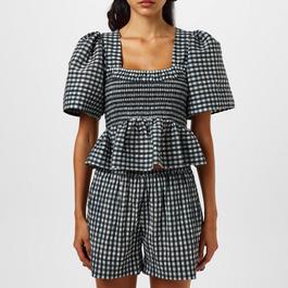 Ganni Seersucker Smock Blouse