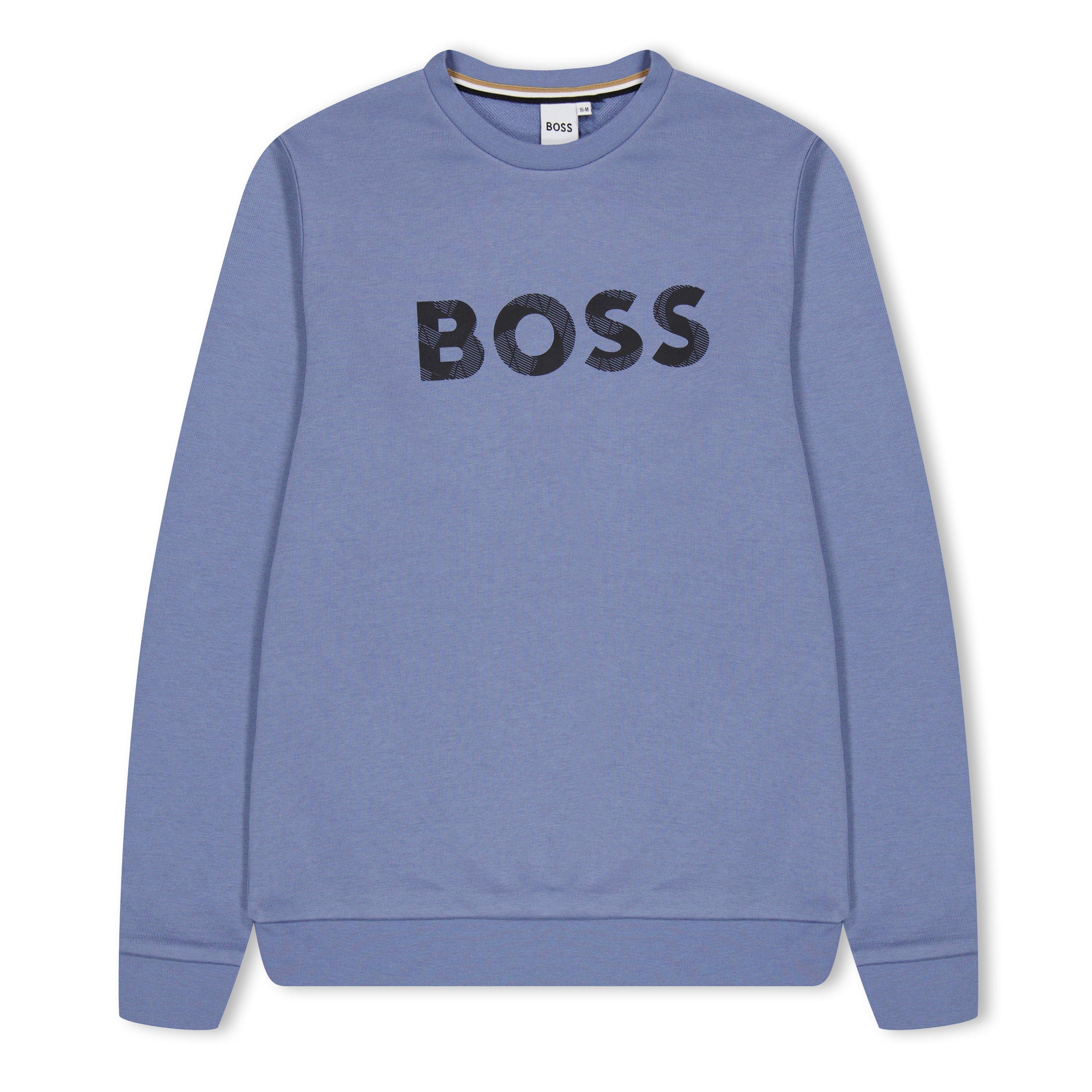 Med Grey 049 - Boss - Kids' Logo Crew-Neck Relaxed Fit Crew Sweatshirt - 1