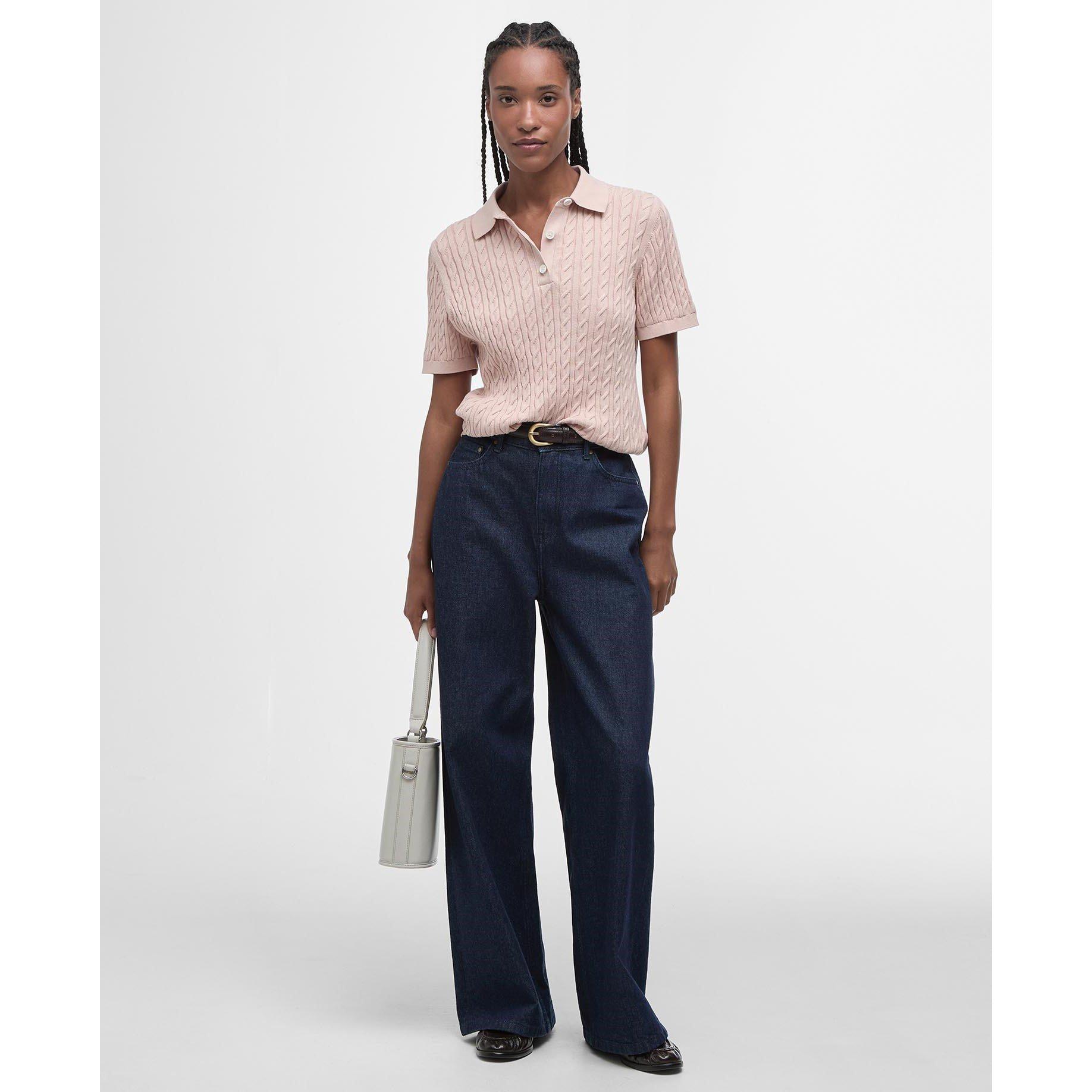 Primrose Pink - Barbour - Hartland  Short Sleeve Polo Neck Jumper - 2