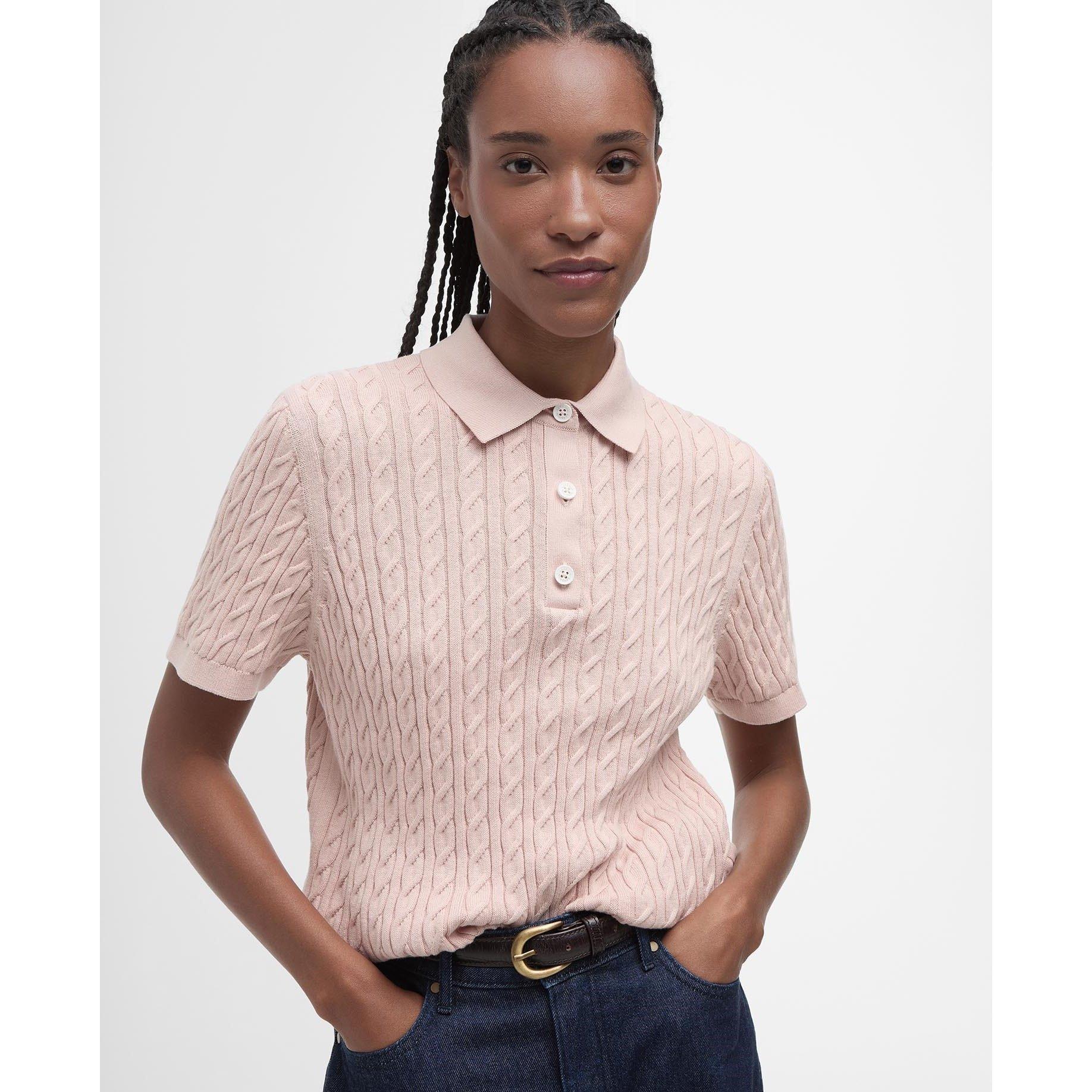 Primrose Pink - Barbour - Hartland  Short Sleeve Polo Neck Jumper - 3