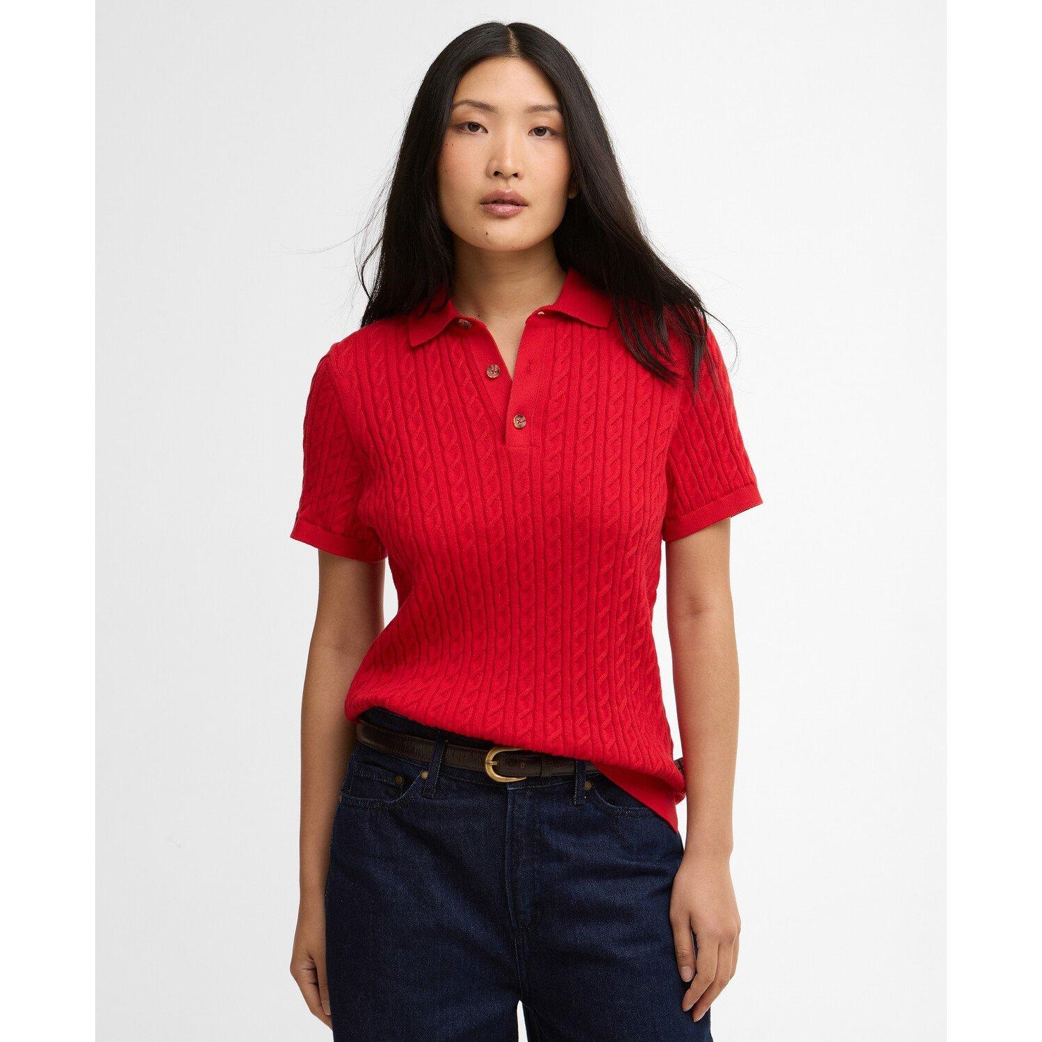 Poppy Red - Barbour - Hartland  Short Sleeve Polo Neck Jumper - 2