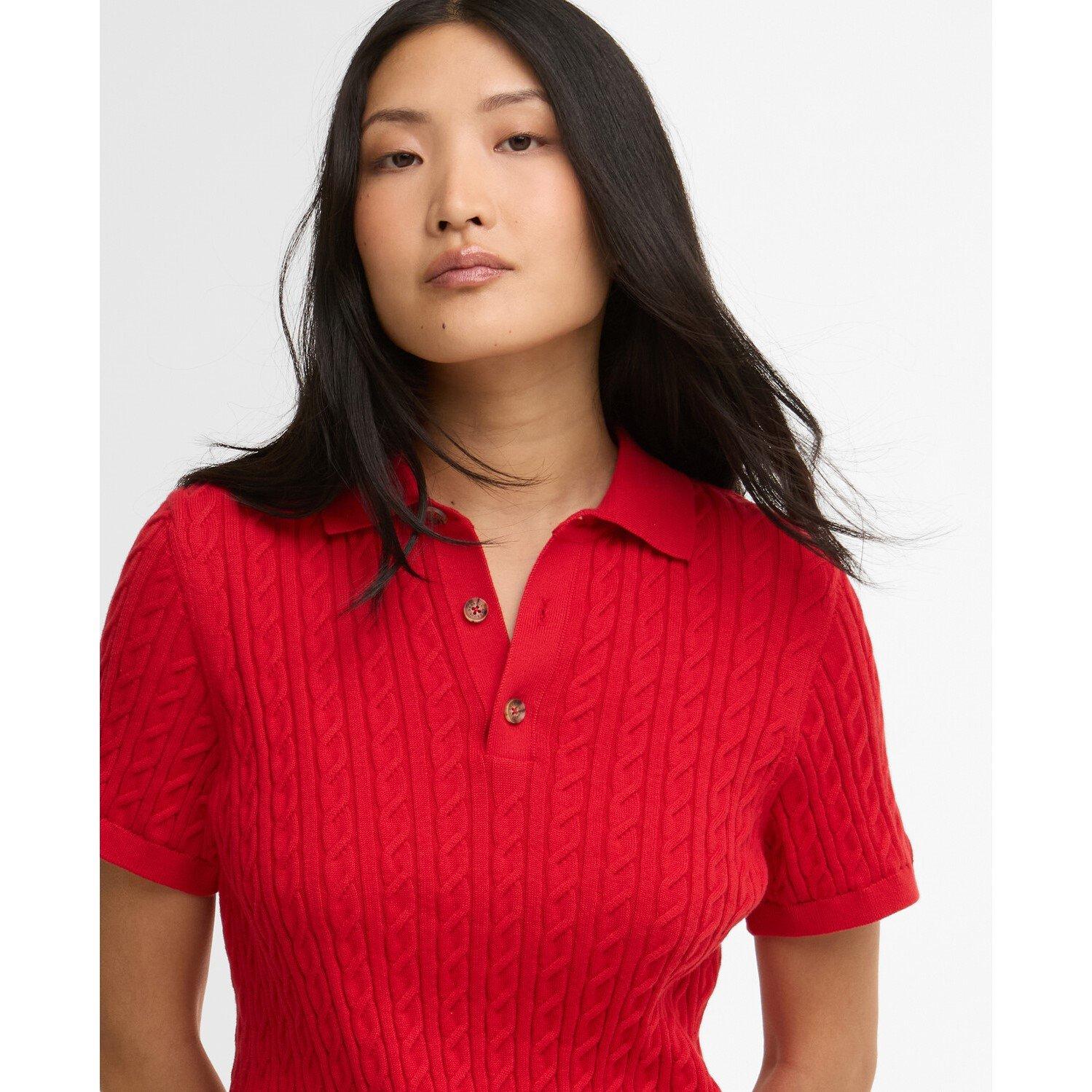 Poppy Red - Barbour - Hartland  Short Sleeve Polo Neck Jumper - 4