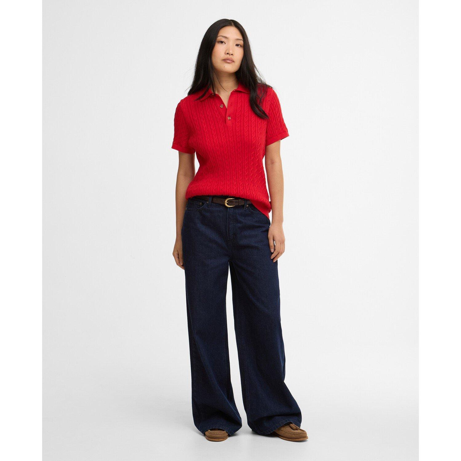 Poppy Red - Barbour - Hartland  Short Sleeve Polo Neck Jumper - 6