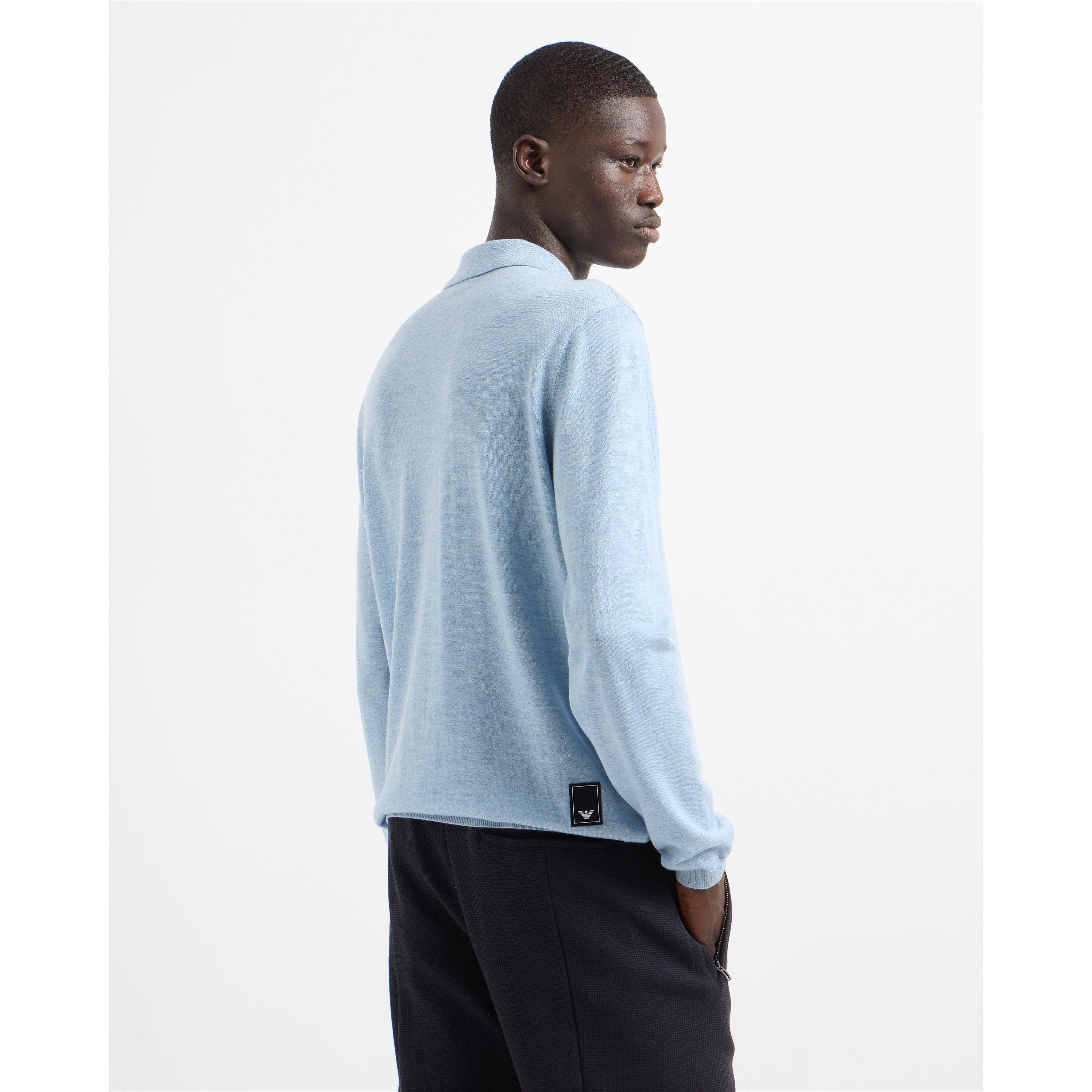 Blue Melange - Emporio Armani - Men's Long-Sleeve Polo Shirt - 2
