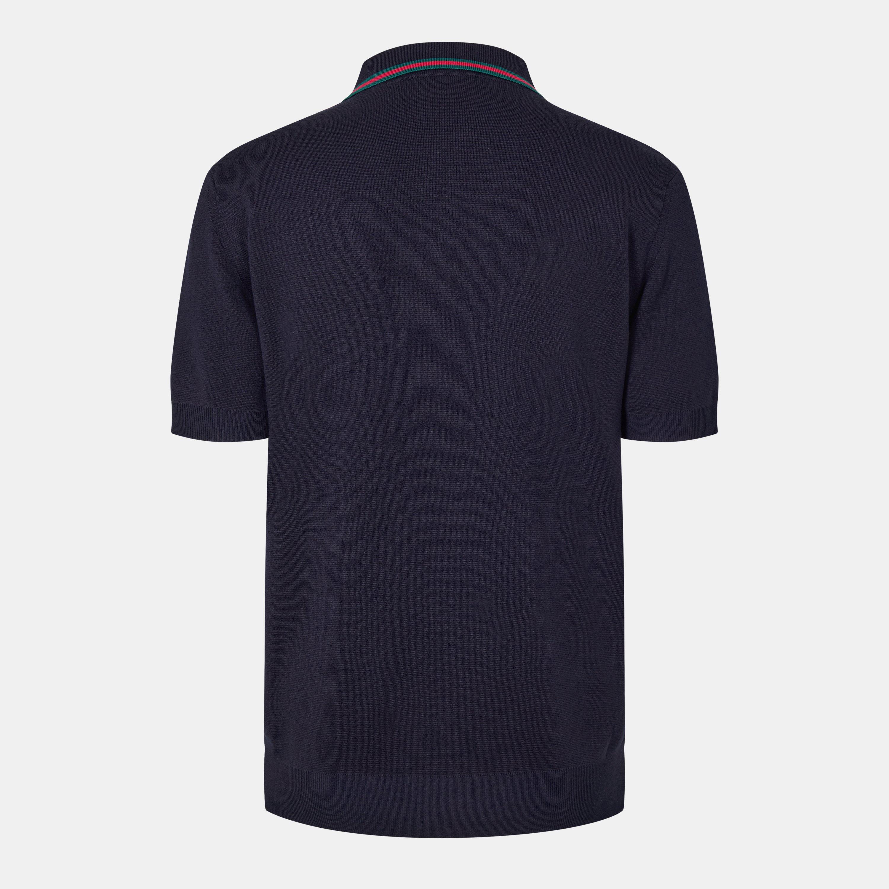Navy/Green/Red - Gucci - Silk Cotton Polo Shirt With Web - 2