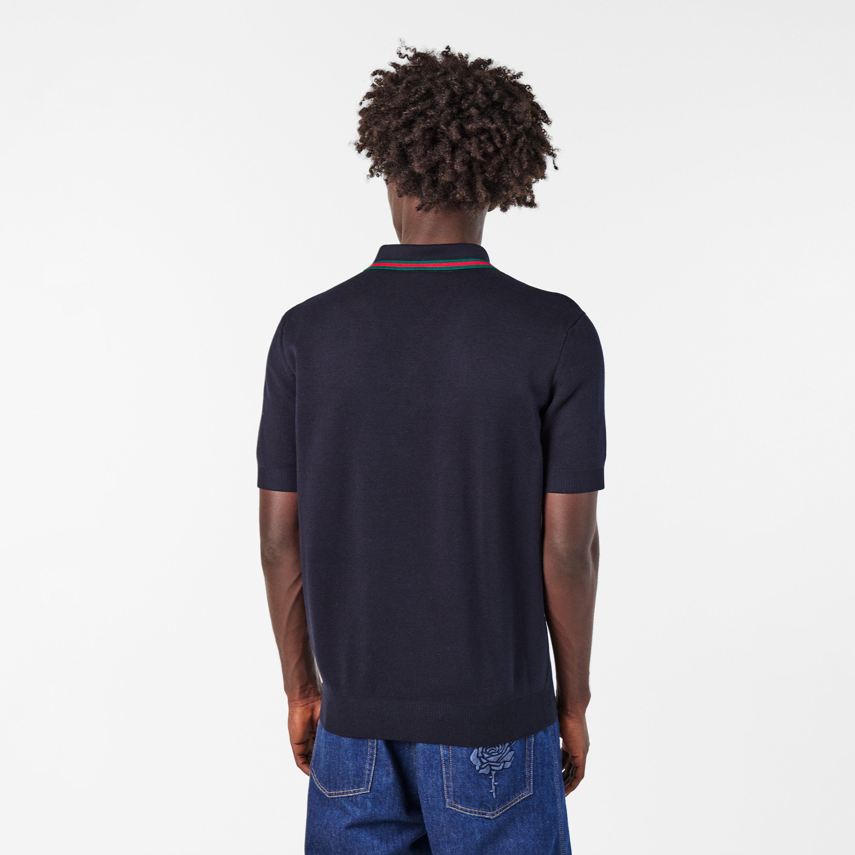 Navy/Green/Red - Gucci - Silk Cotton Polo Shirt With Web - 4