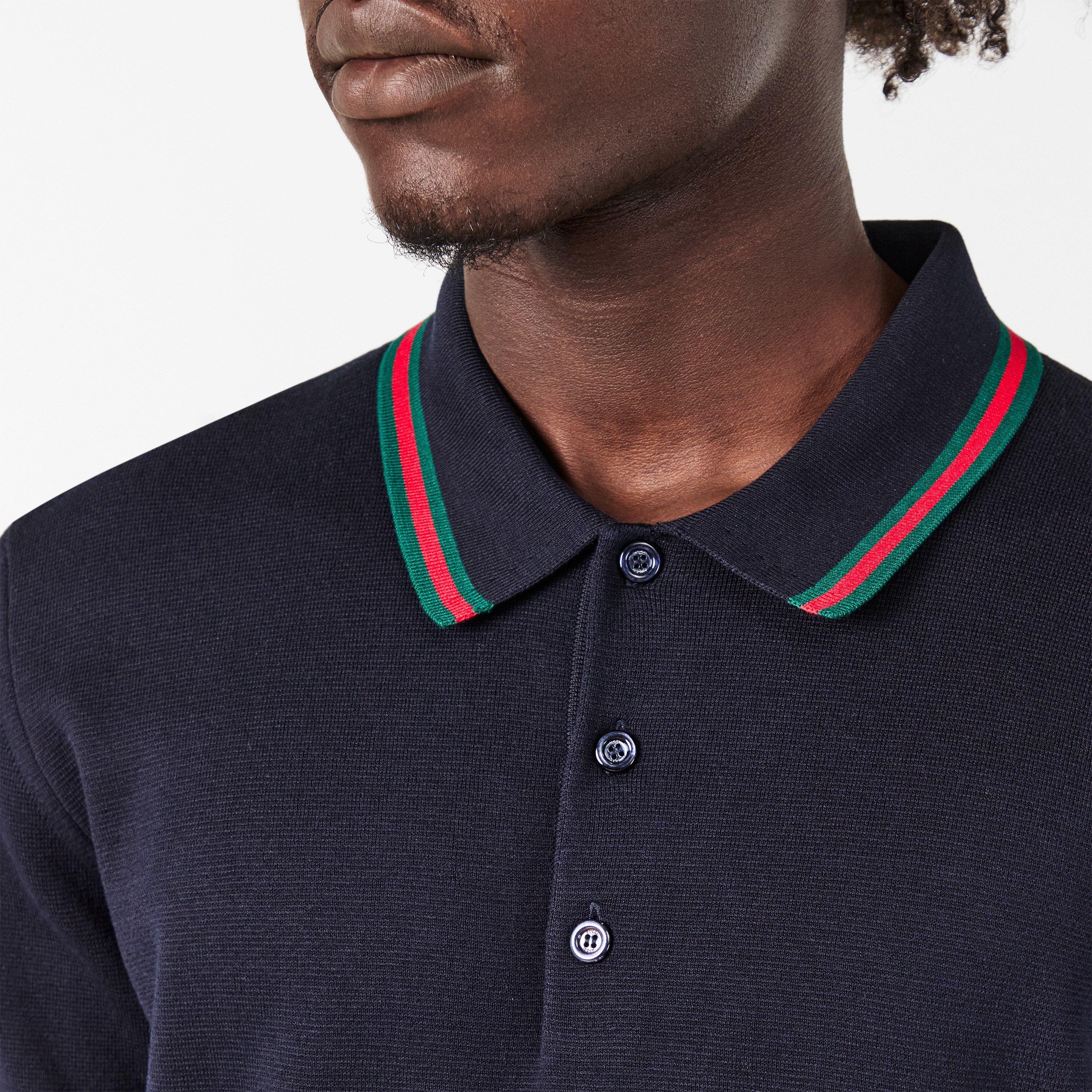 Navy/Green/Red - Gucci - Silk Cotton Polo Shirt With Web - 5