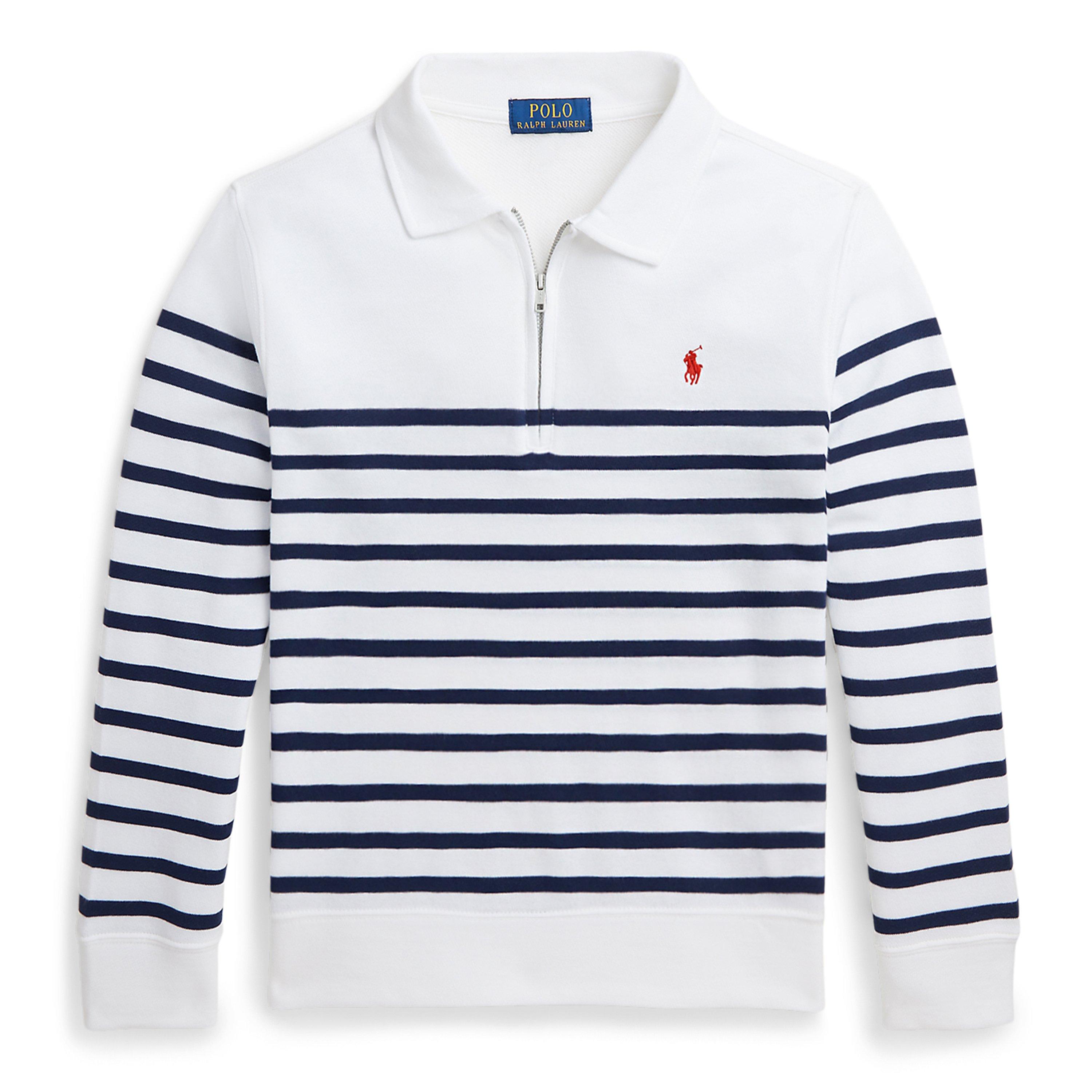 White Navy - Polo Ralph Lauren - Striped Quarter Zip Fleece Top Juniors