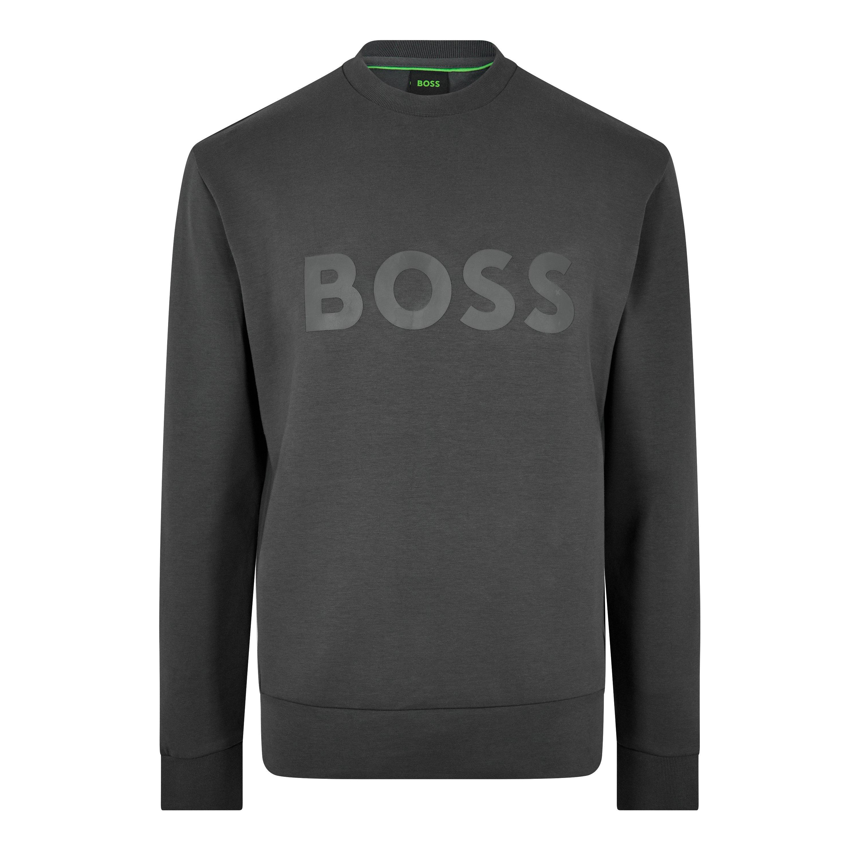 Dark Grey 027 - Boss - Men's Salbo Stretch Cotton Logo Sweatshirt, Signature Branding - 1