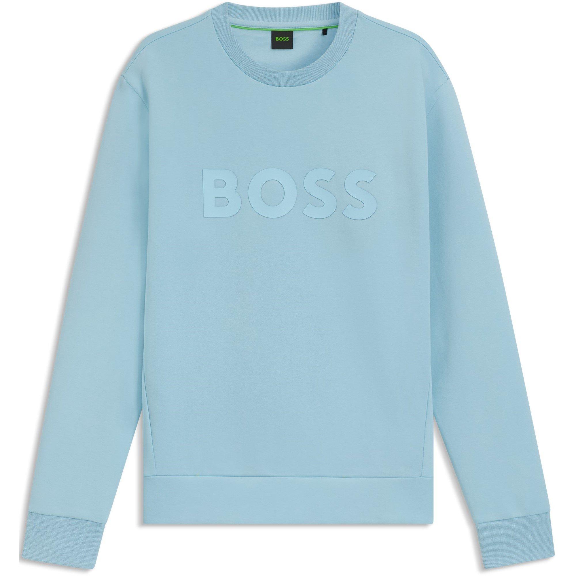 Boss Men's Salbo Stretch Cotton Logo Sweatshirt, Signature Branding - Pastel Blue 455 - L