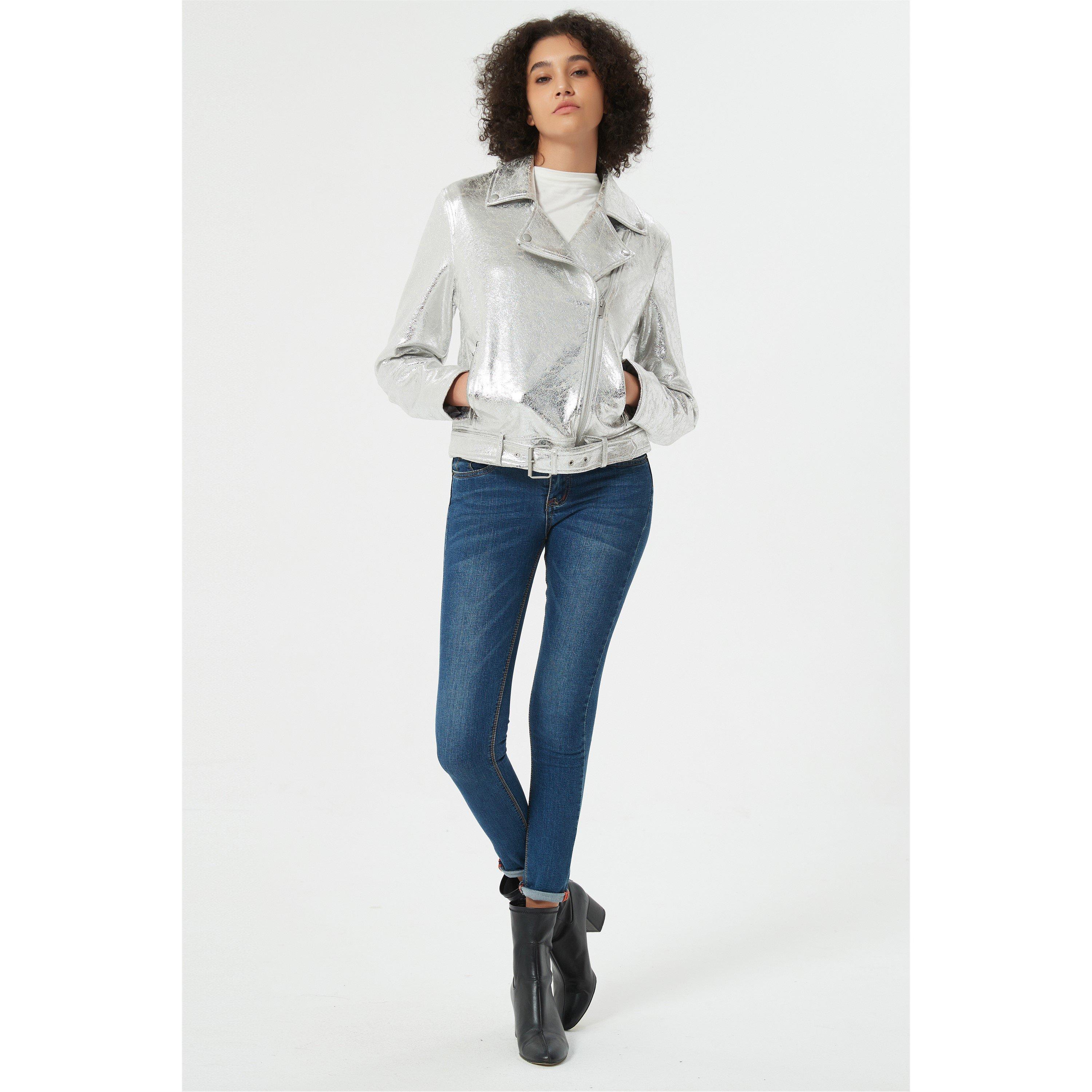silver - Be You - Women's Biker Short Leather Jacket - 1