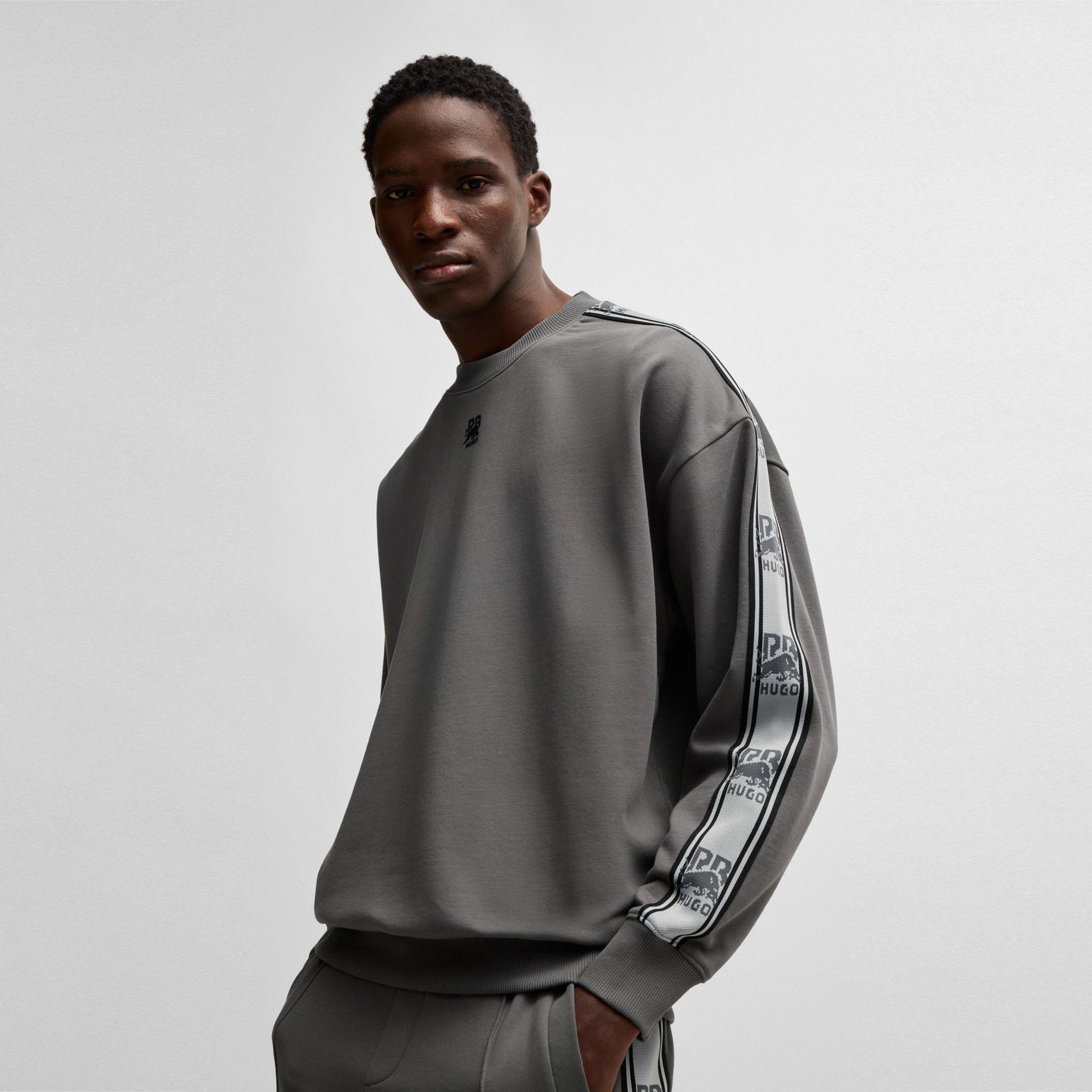 Grey 069 - Hugo - Logo Tape Cotton Sweatshirt - 4