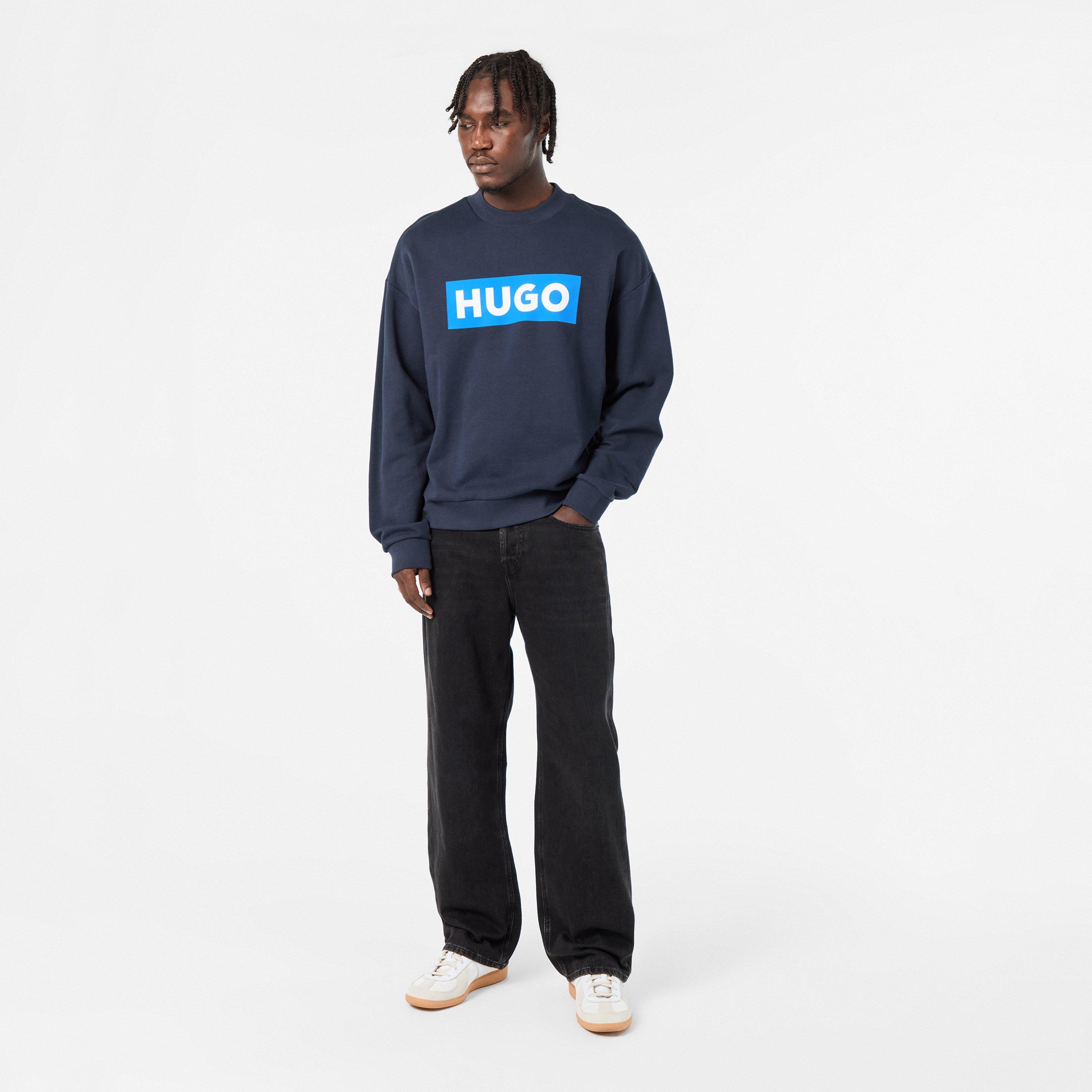 HUGO Heren Niero Logo-print sweatshirt in katoenen badstof, Zwart1, M