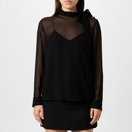 Gucci Women's Plain Silk Tie-Detailed Georgette Blouse