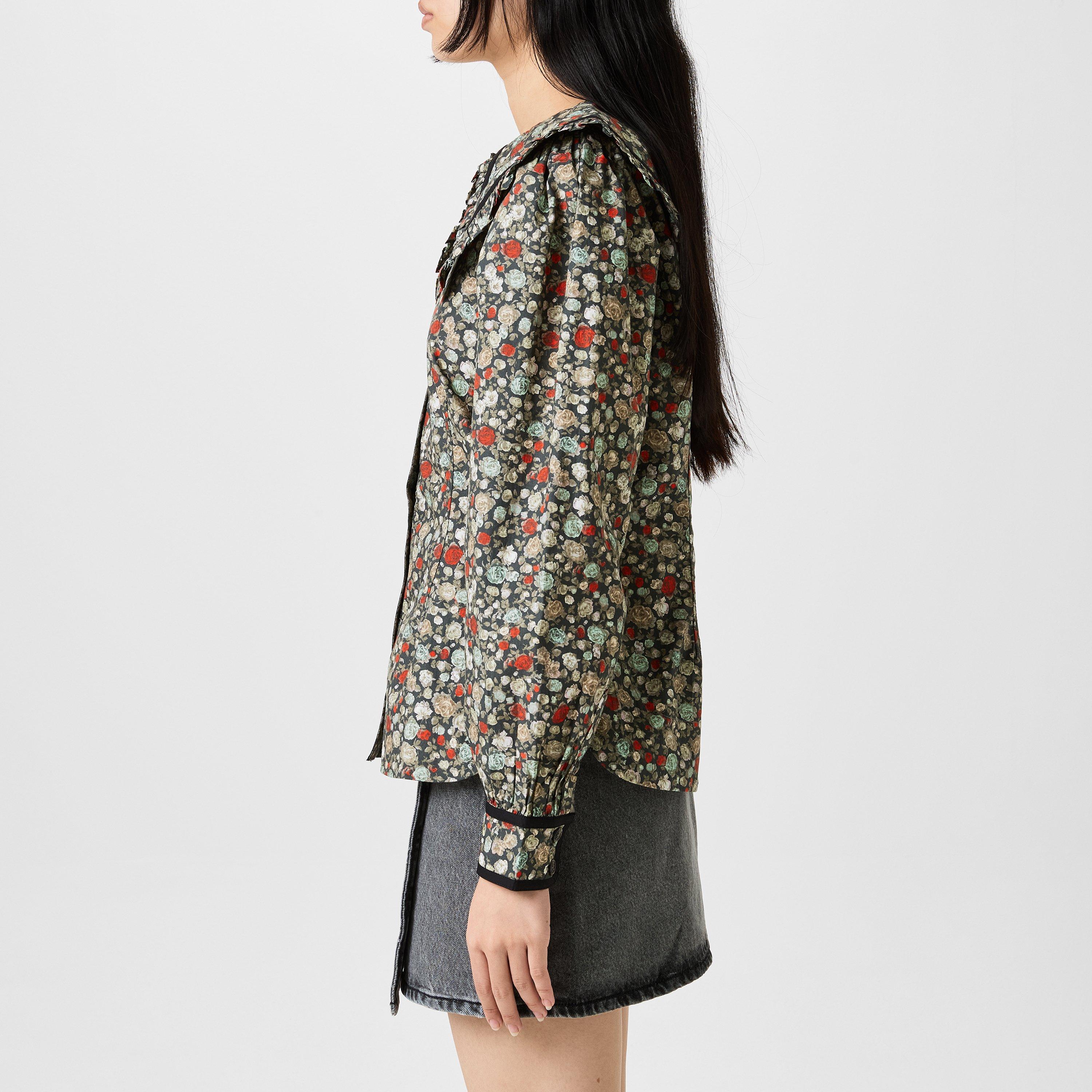 Black Sand - Ganni - Floral Printed Cotton Shirt - 2