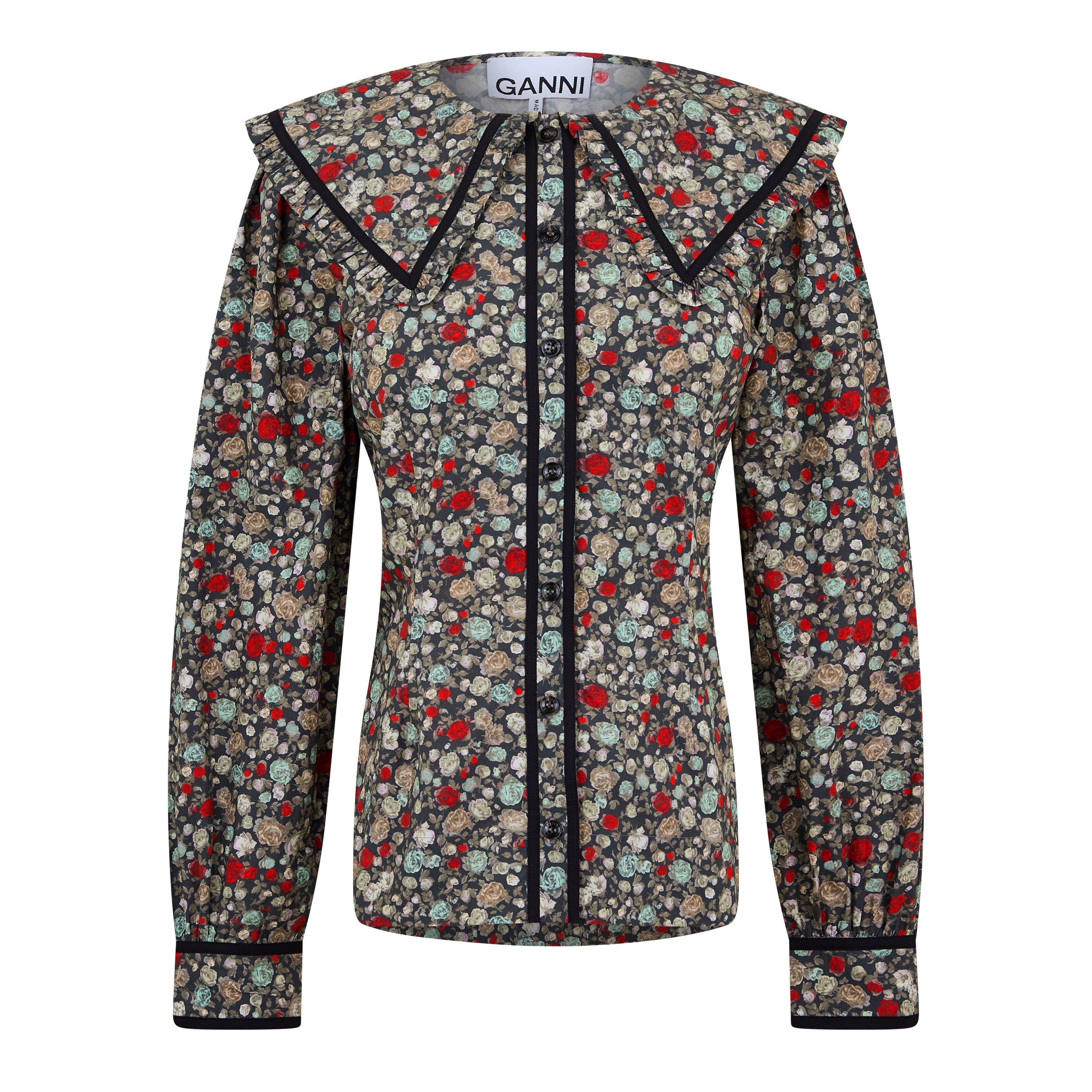 Black Sand - Ganni - Floral Printed Cotton Shirt - 5