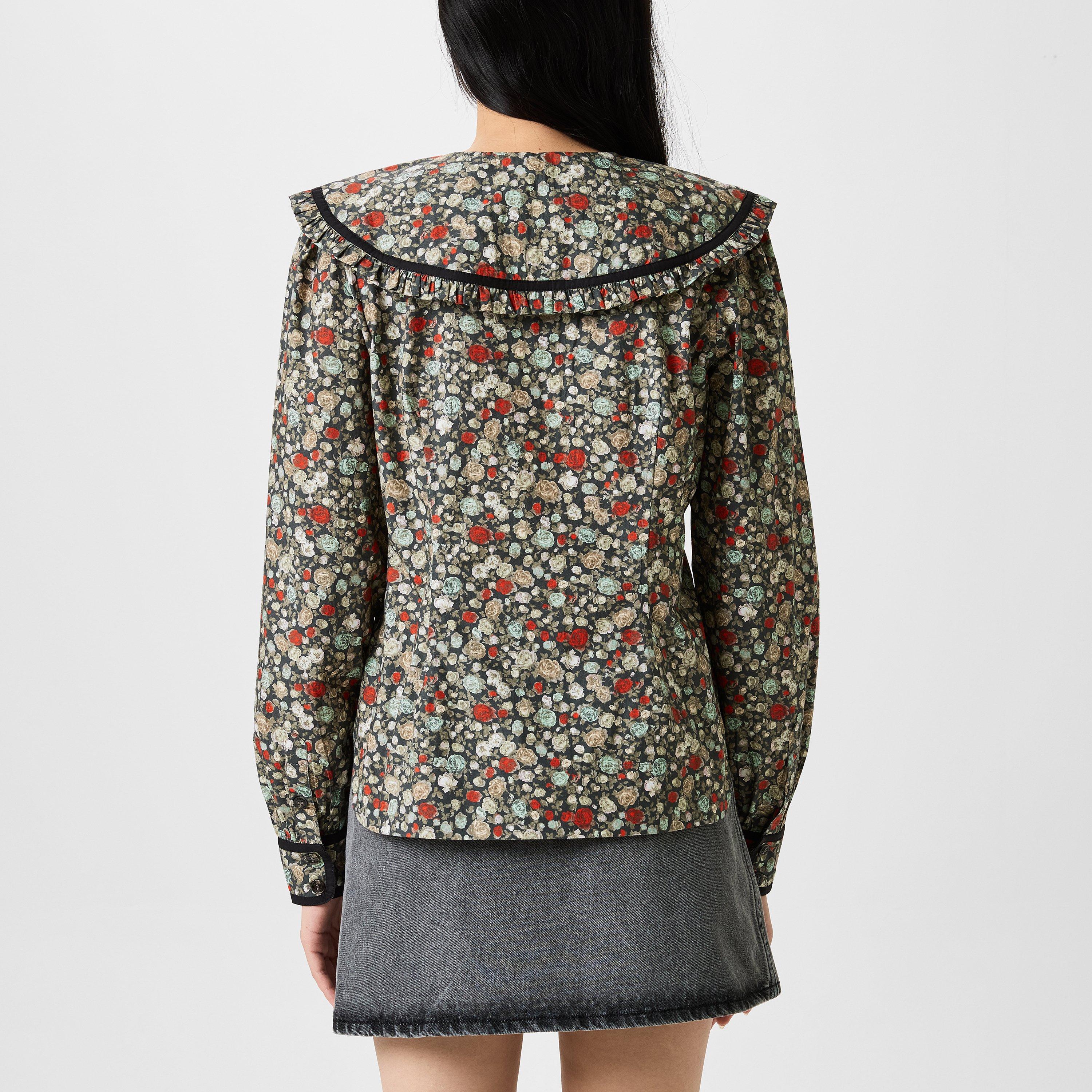 Black Sand - Ganni - Floral Printed Cotton Shirt - 3