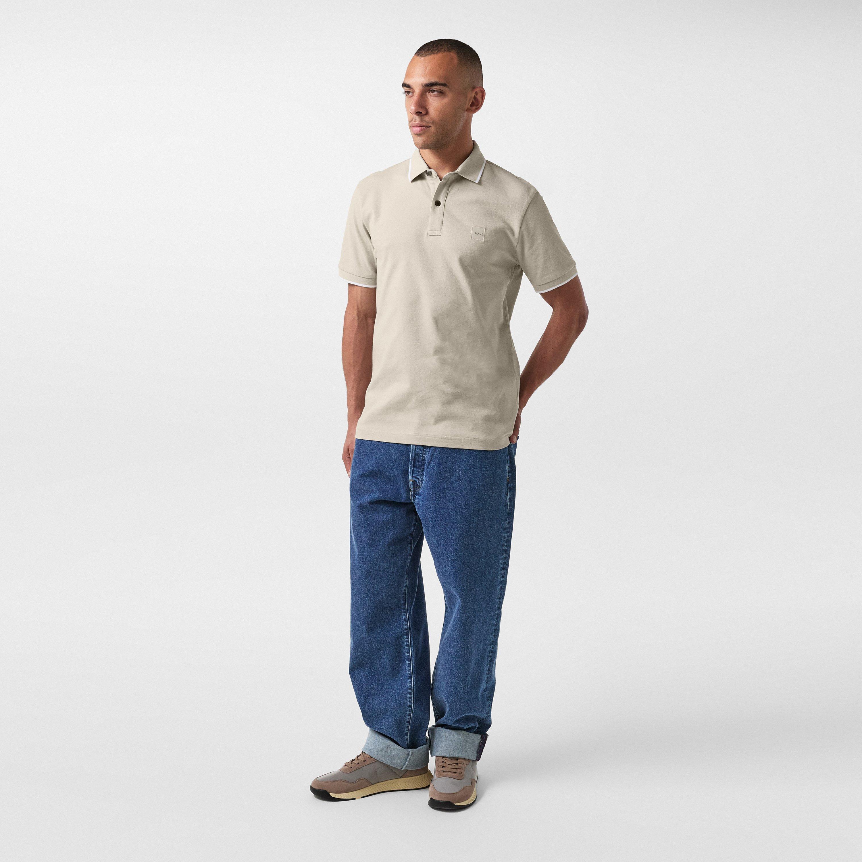 Lt Beige 271 - Boss - Mens BOSS ORANGE Pique Short Sleeve Polo Shirt with Logo Detail - 5