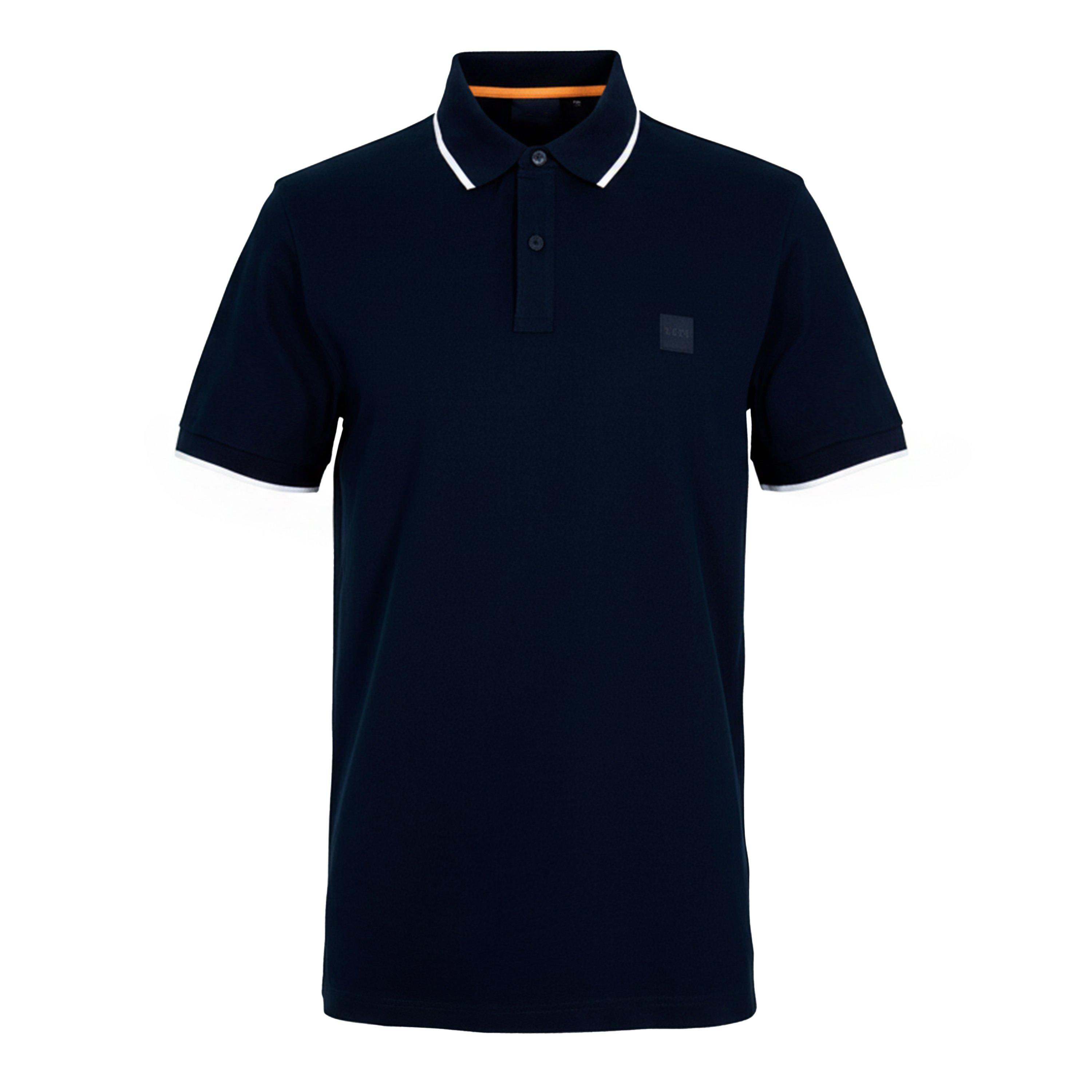 Boss Men's Orange Pique Short Sleeve Polo Shirt With Logo Detail - Dark Blue - S
