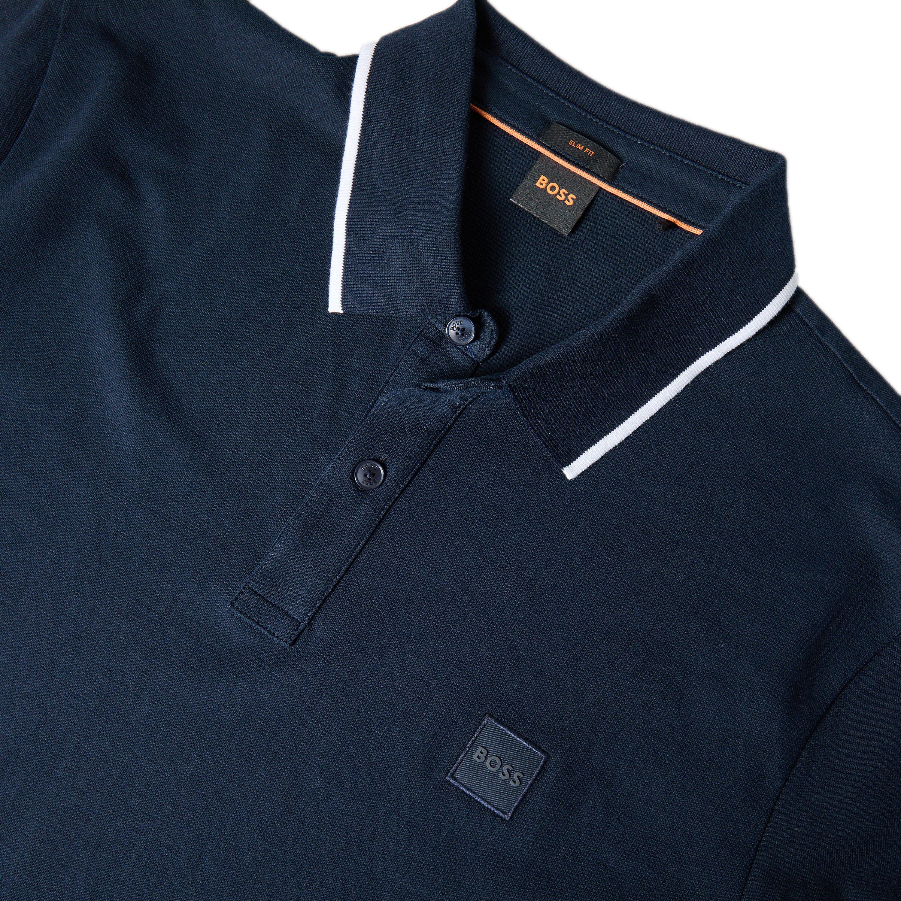 Dark Blue - Boss - Mens BOSS ORANGE Pique Short Sleeve Polo Shirt with Logo Detail - 3