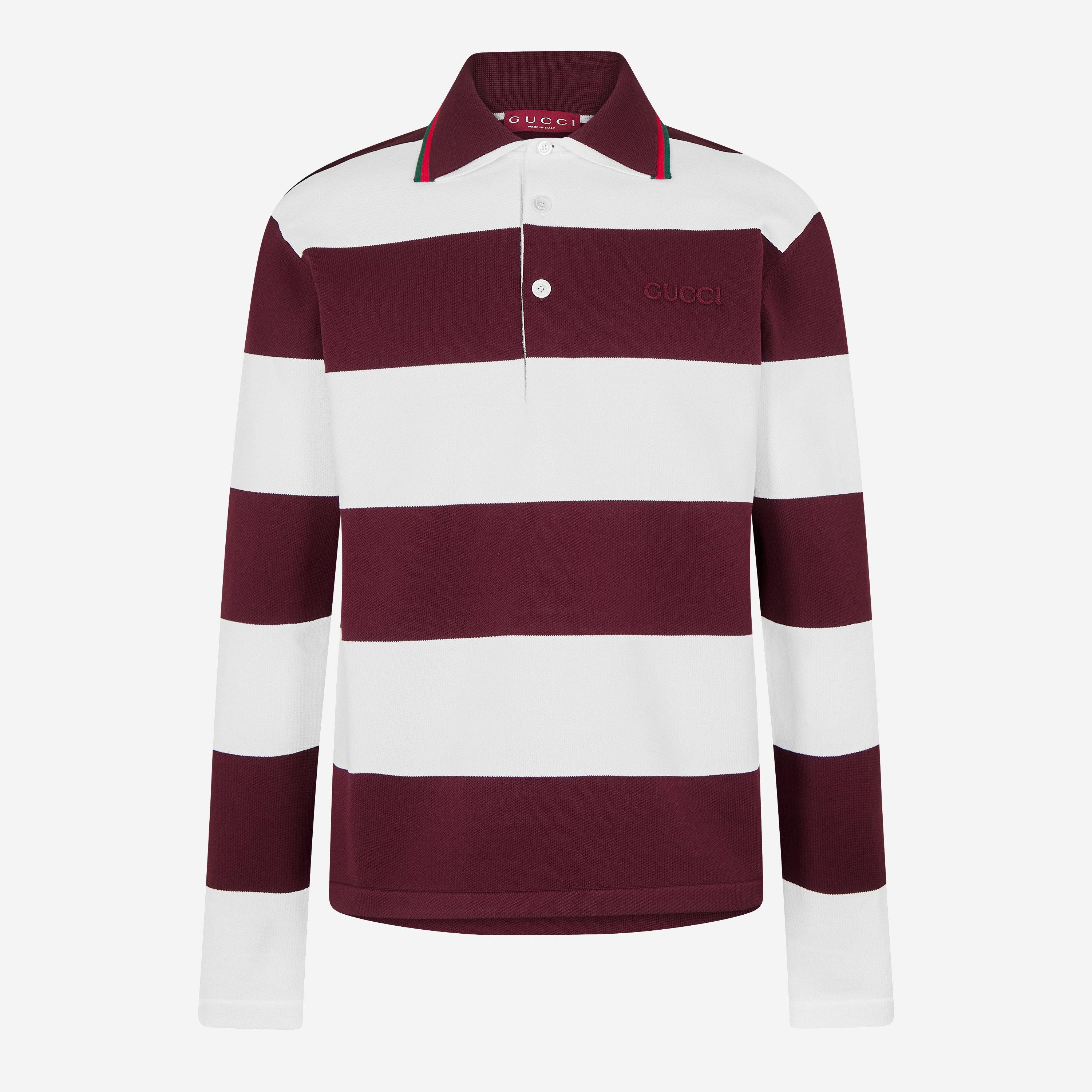 White/Bordeaux - Gucci - Embroidered Knit Polo Shirt - 1