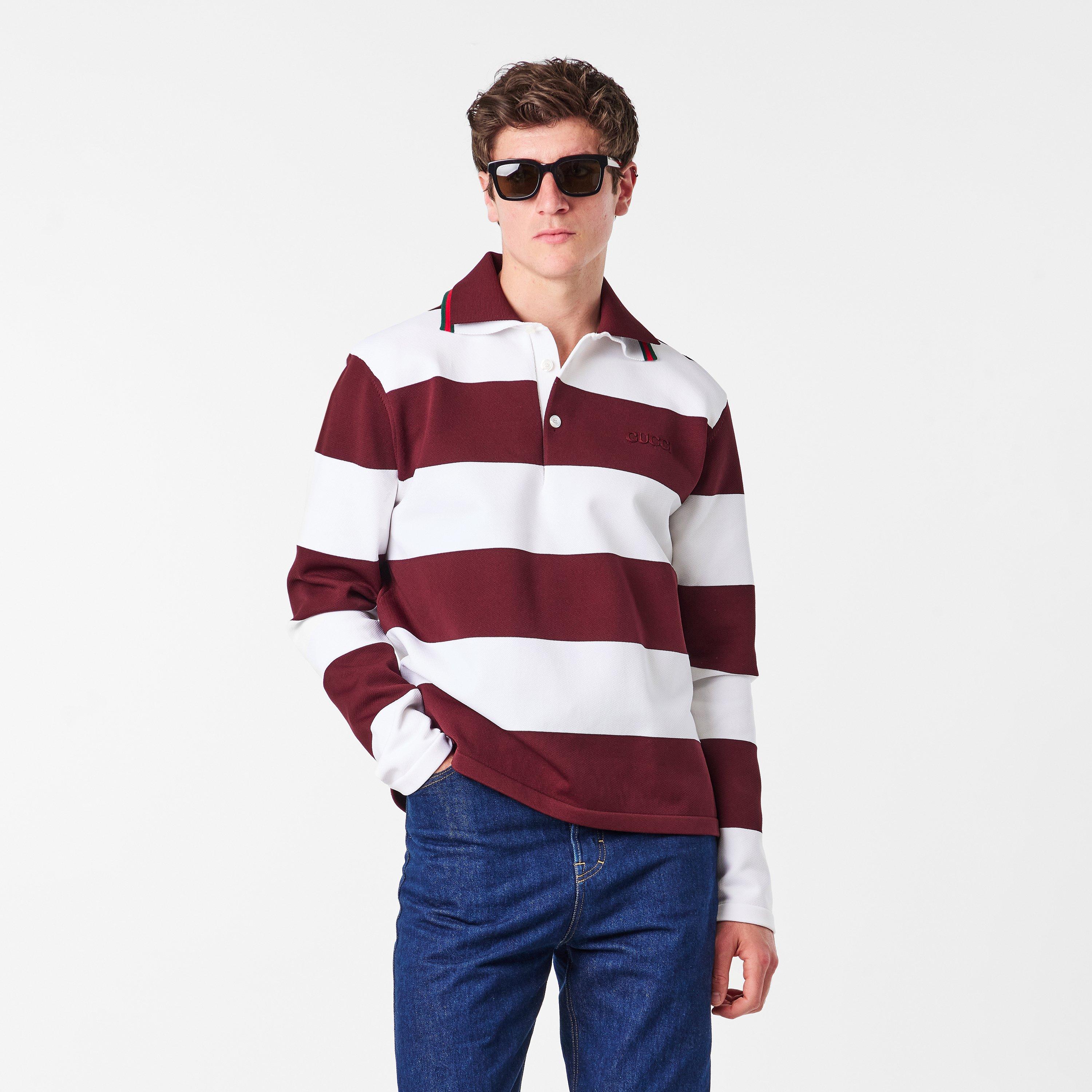 White/Bordeaux - Gucci - Embroidered Knit Polo Shirt - 3