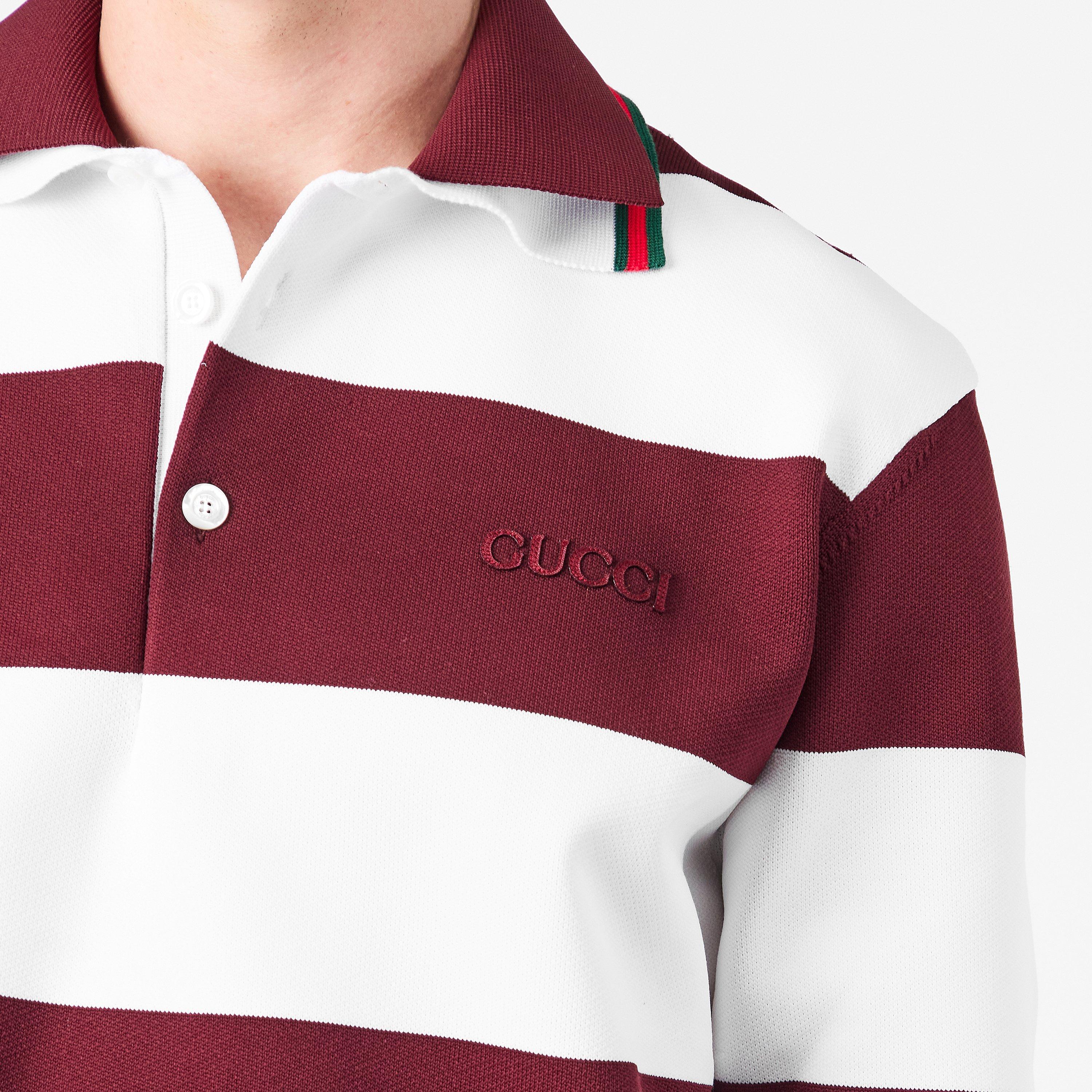 White/Bordeaux - Gucci - Embroidered Knit Polo Shirt - 5