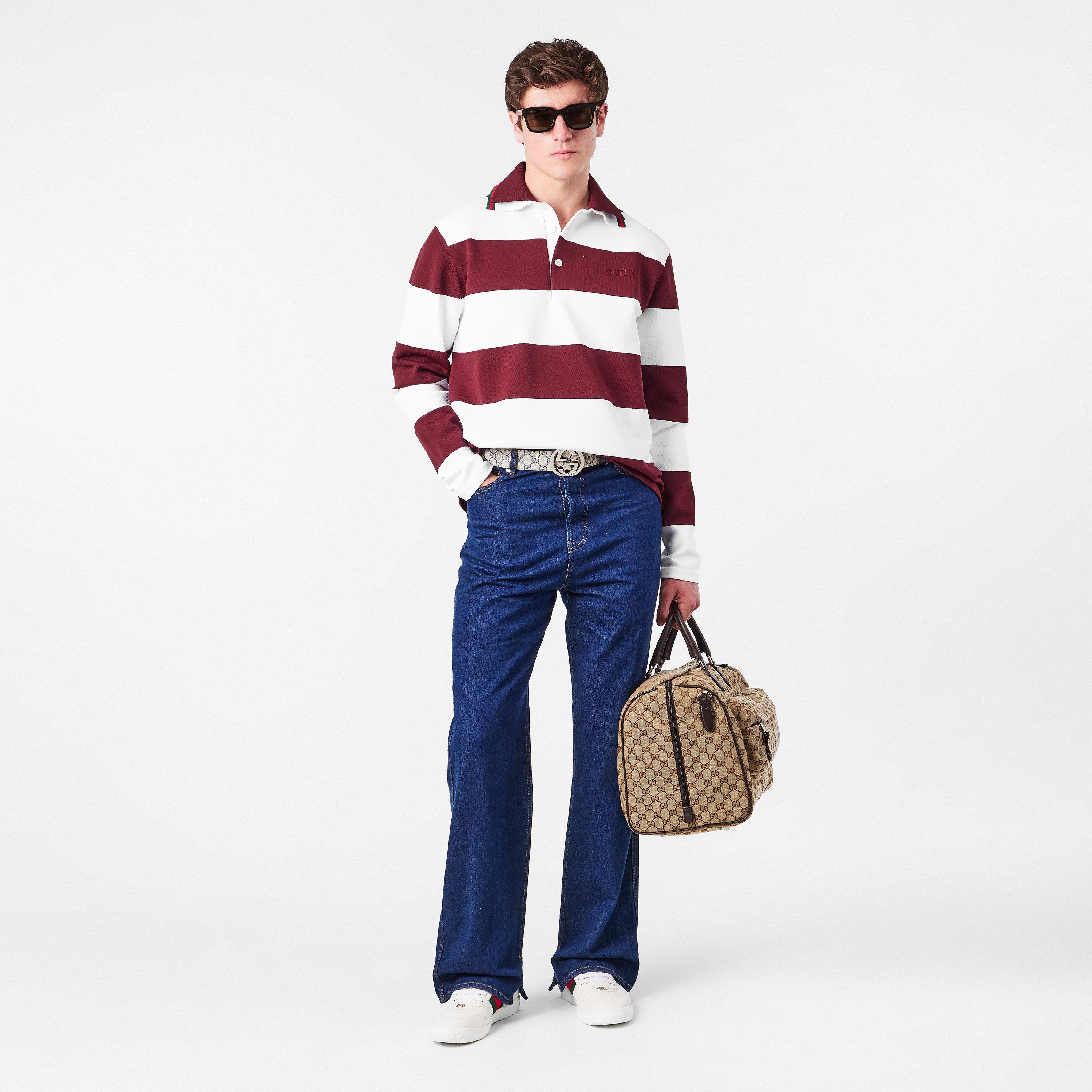 White/Bordeaux - Gucci - Embroidered Knit Polo Shirt - 6