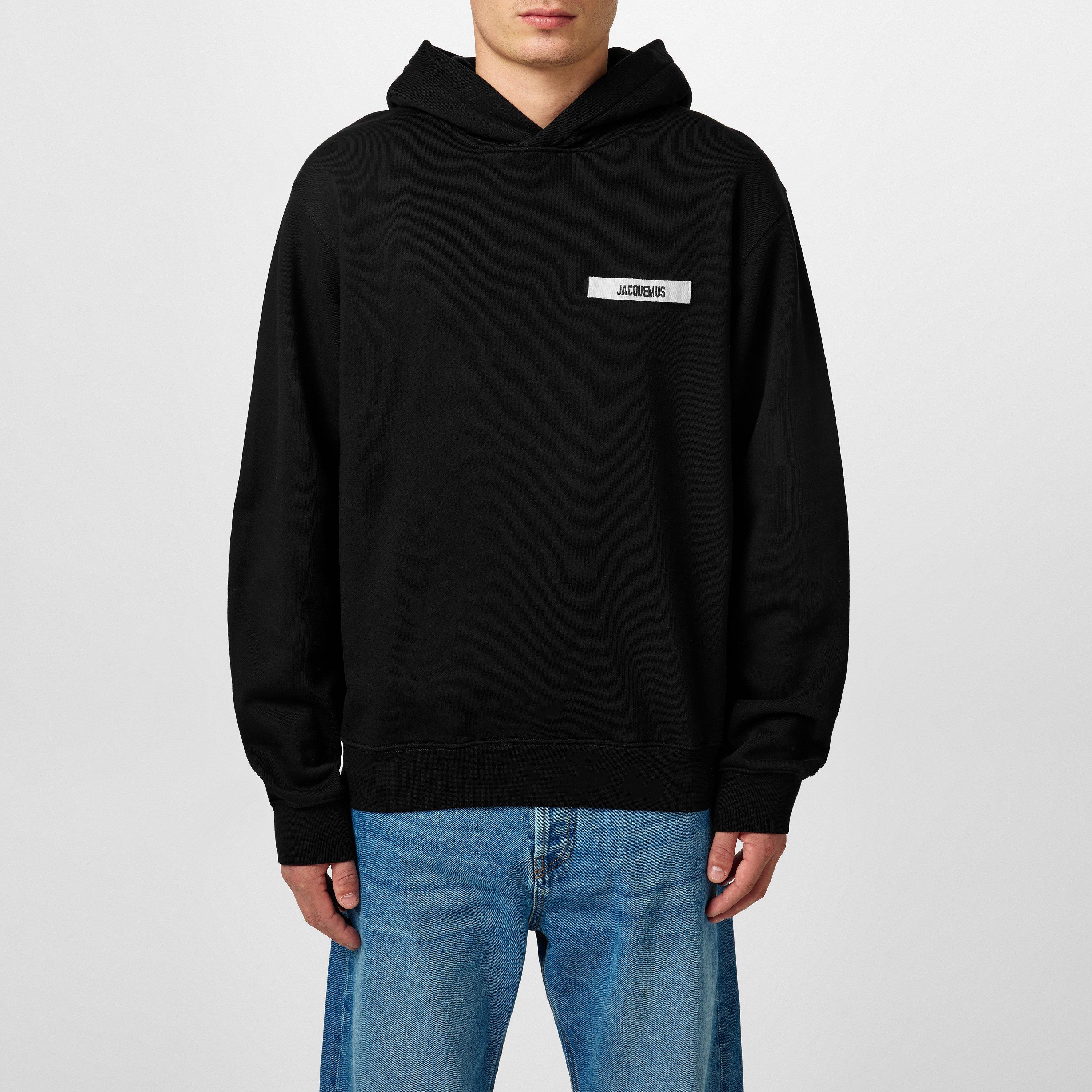 Black - Jacquemus - Men's Logo Cotton Gros Grain Hoodie - 3