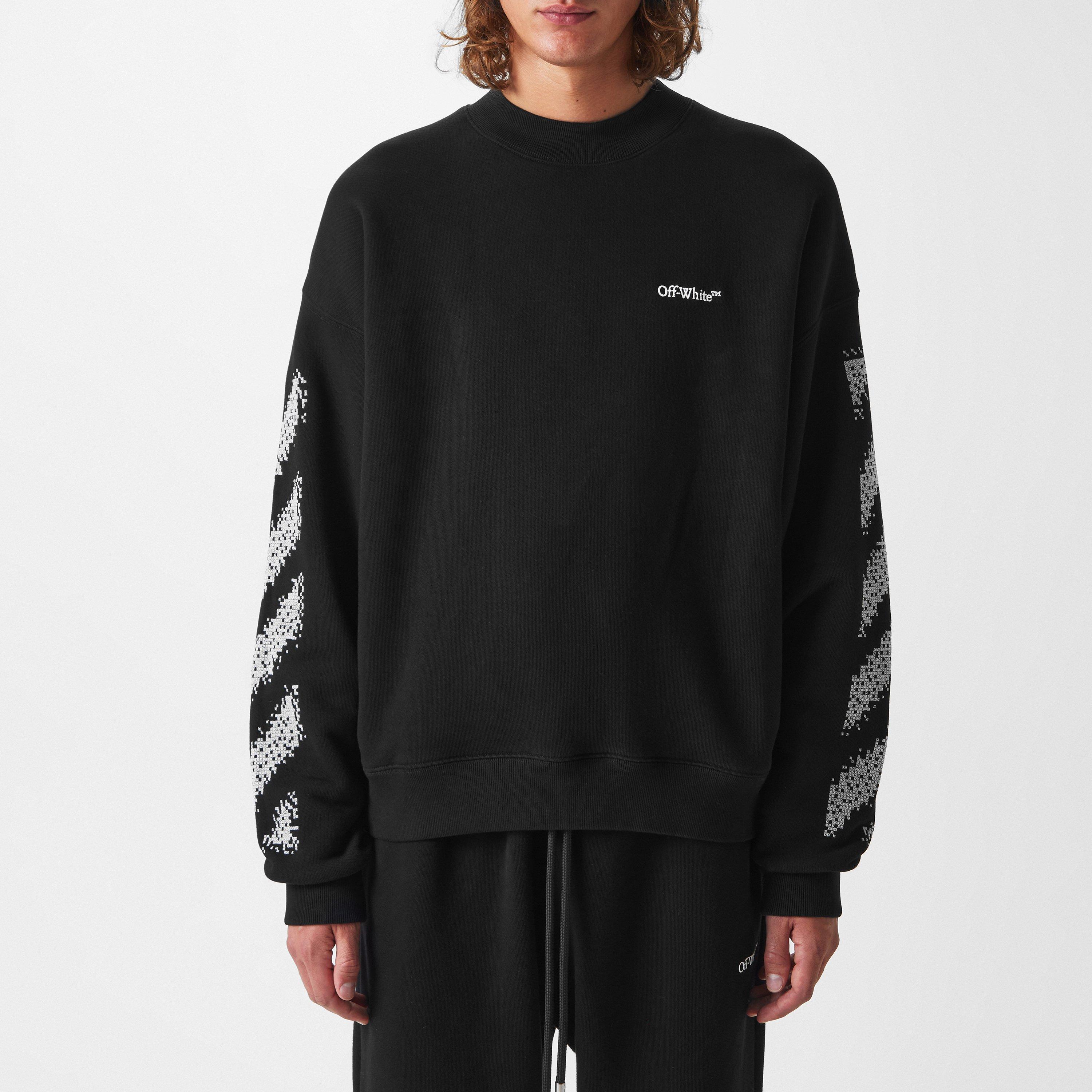 Black - Off White - Men's Pix Diag Sk Crew Sweater, Pixel Diagonal Design - 3