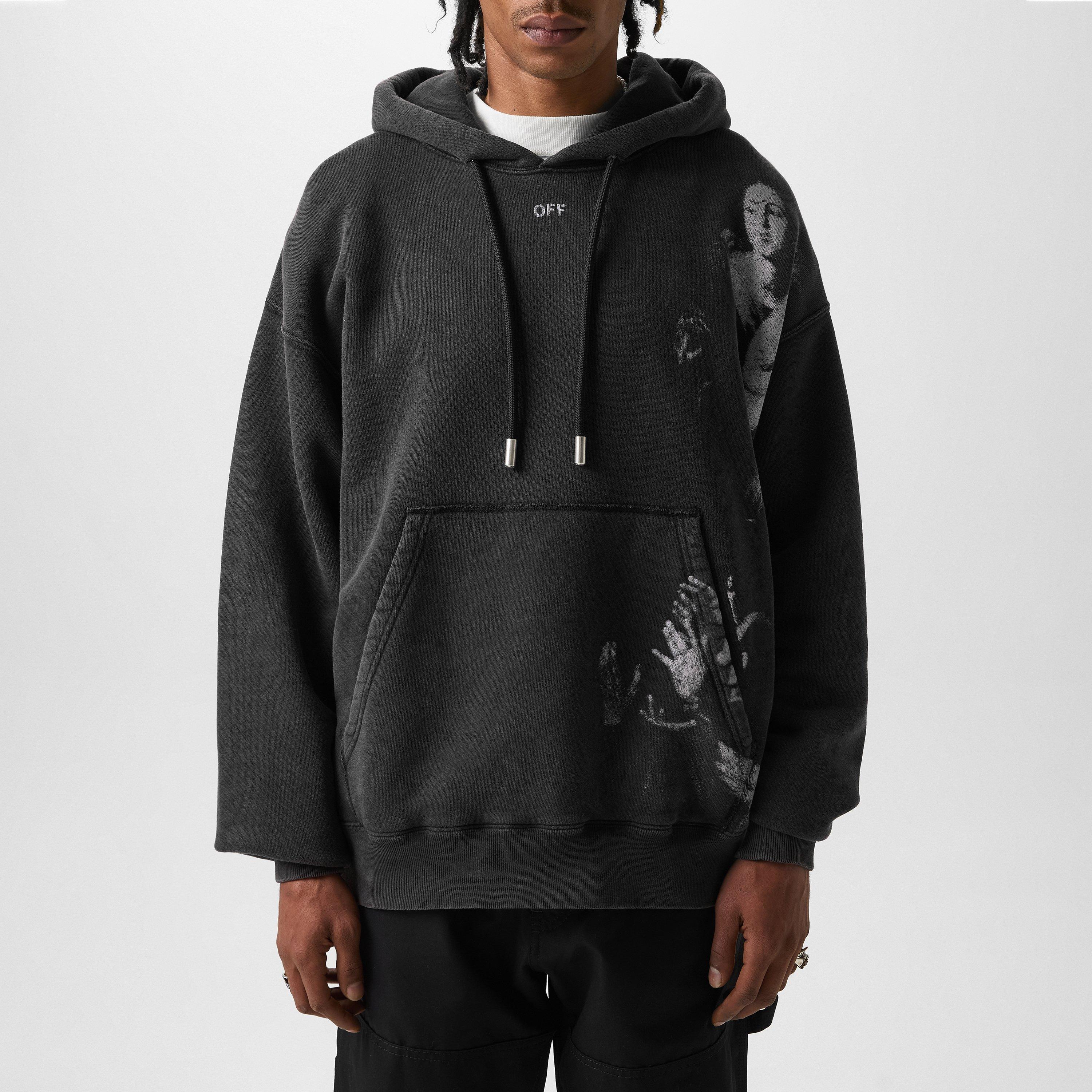 Black - Off White - Men's Blurred Mary Skater Hoodie - 3