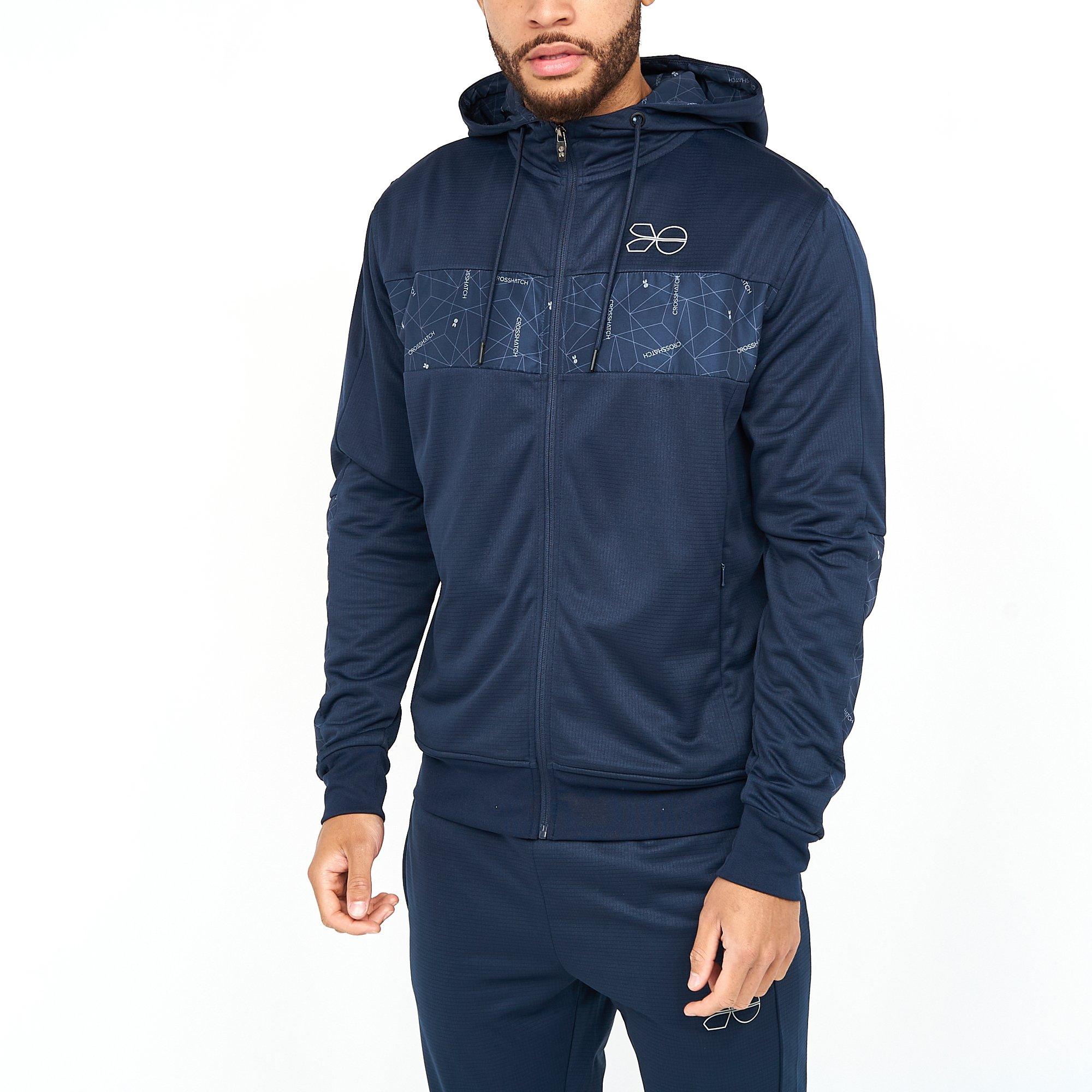 Navy - Crosshatch - Pyramid Zip Through Hoodie Mens - 1