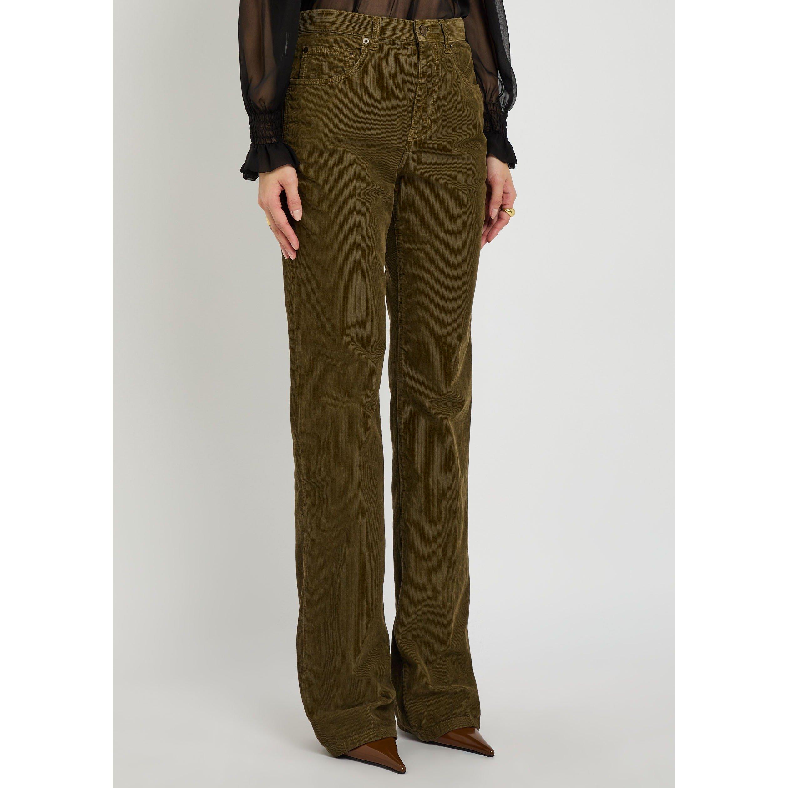 KHAKI - Saint Laurent - Women's Clyde Cotton Bootcut Corduroy Trousers - 2