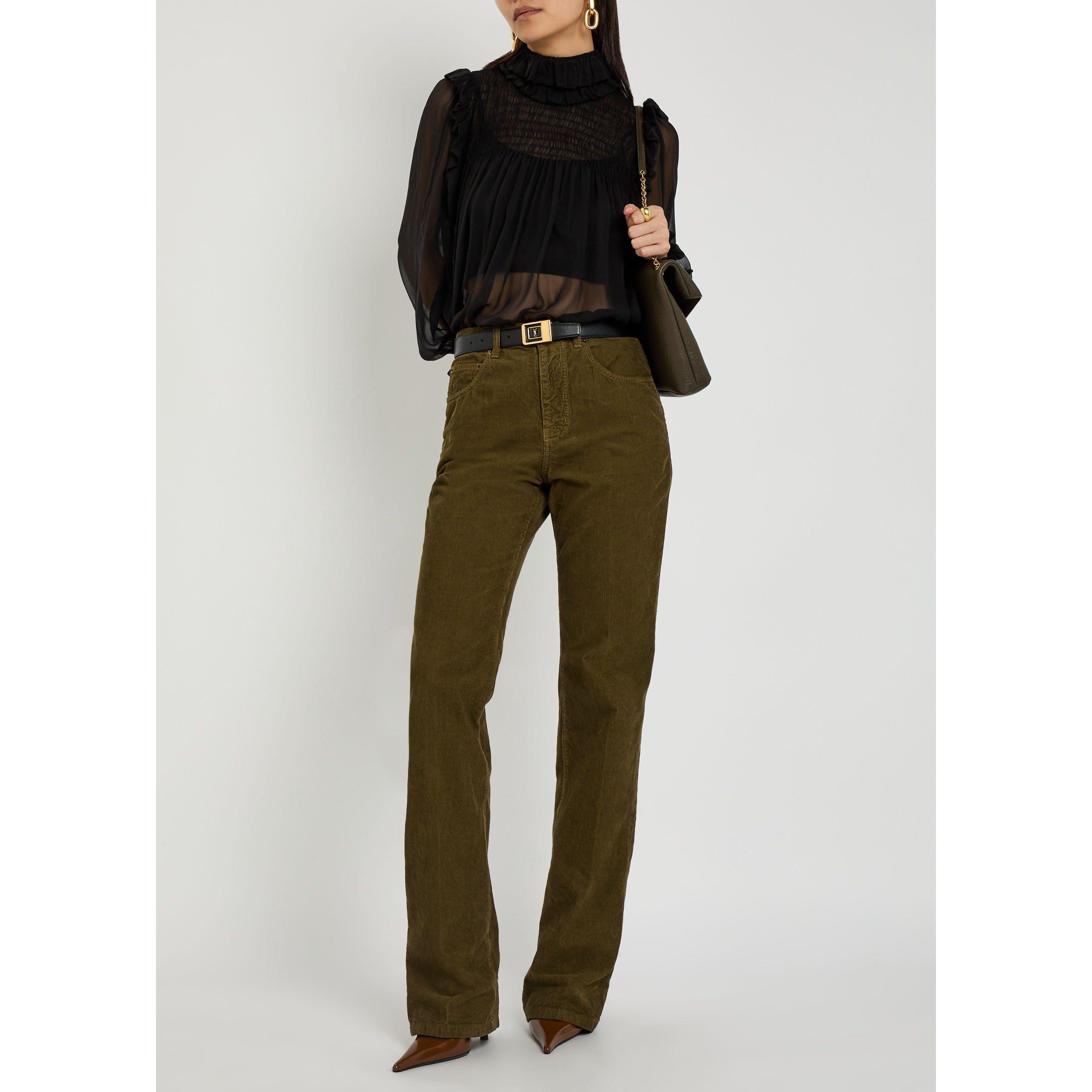 KHAKI - Saint Laurent - Women's Clyde Cotton Bootcut Corduroy Trousers - 5