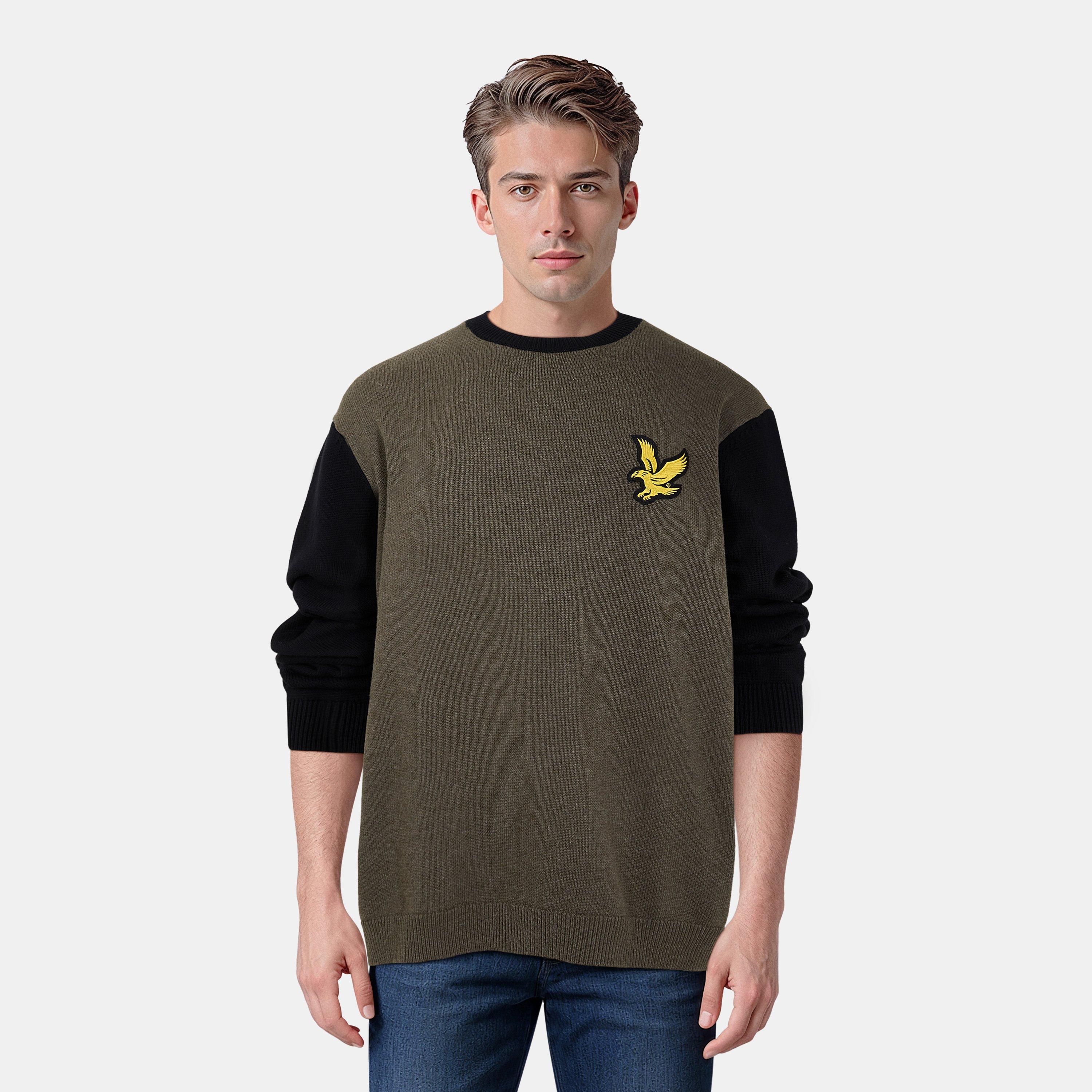 Olive Marl/Jet - Lyle and Scott - Block Crew Neck Sweater - 3